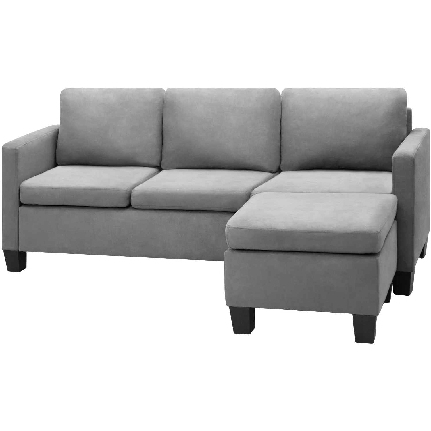 Vineego L-shaped Sofa Suede Fabric Convertible Sectional Sofa with Reversible Chaise 3-Seat Modern Living Room Sofa with Ottoman,Gray