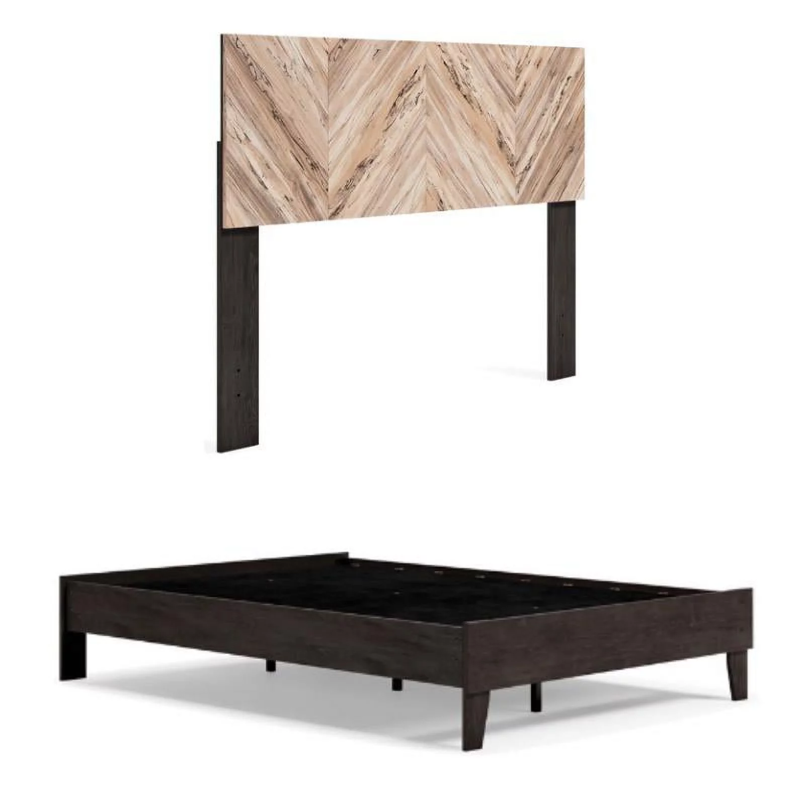 Home Square 2-Piece Set with Wood Headboard & Full Platform Bed in Black