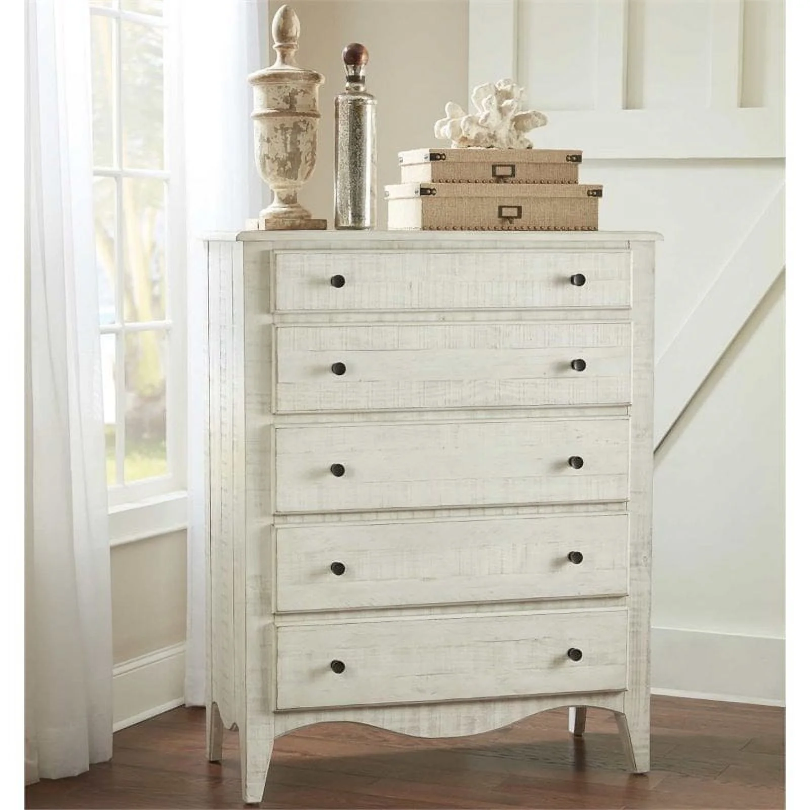 Modus Ella 5 Drawer Solid Wood Chest in Weathered White Wash