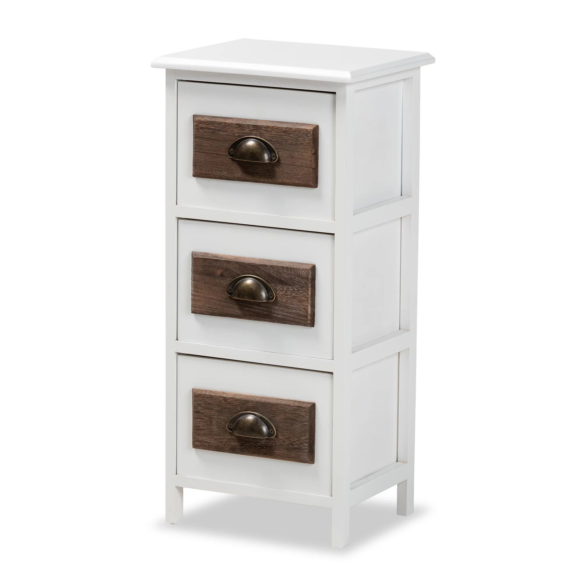 Baxton Studio Fanning Modern and Contemporary Two-Tone White and Walnut Brown Finished Wood 3-Drawer Storage Unit