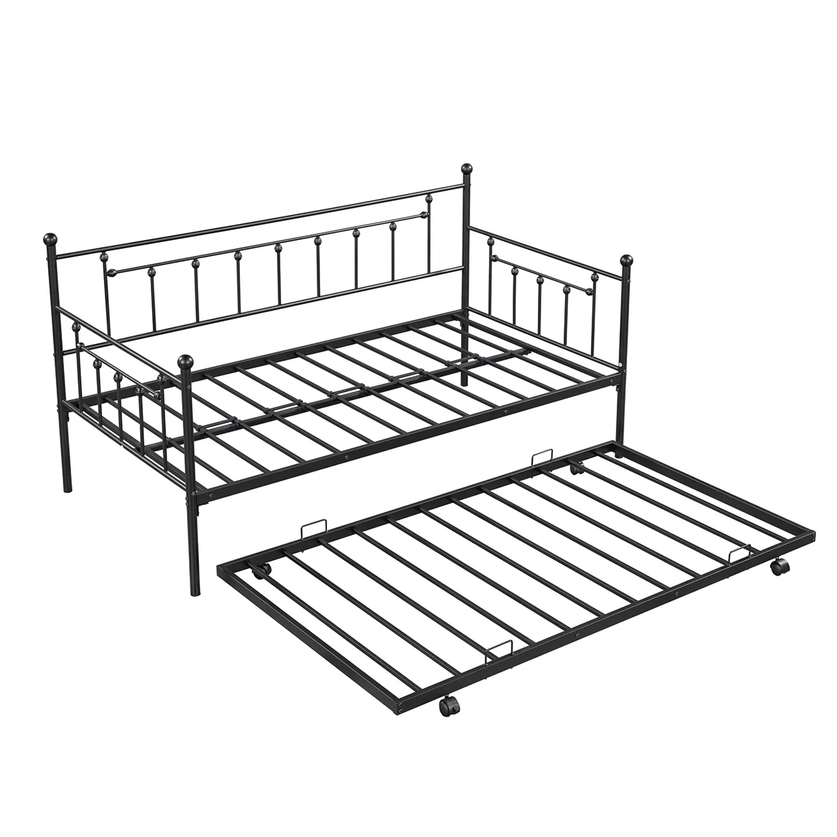 Kuurfuurdo Twin Size Daybed Metal with Trundle, for Bed Room Guest Room Apartment, Black