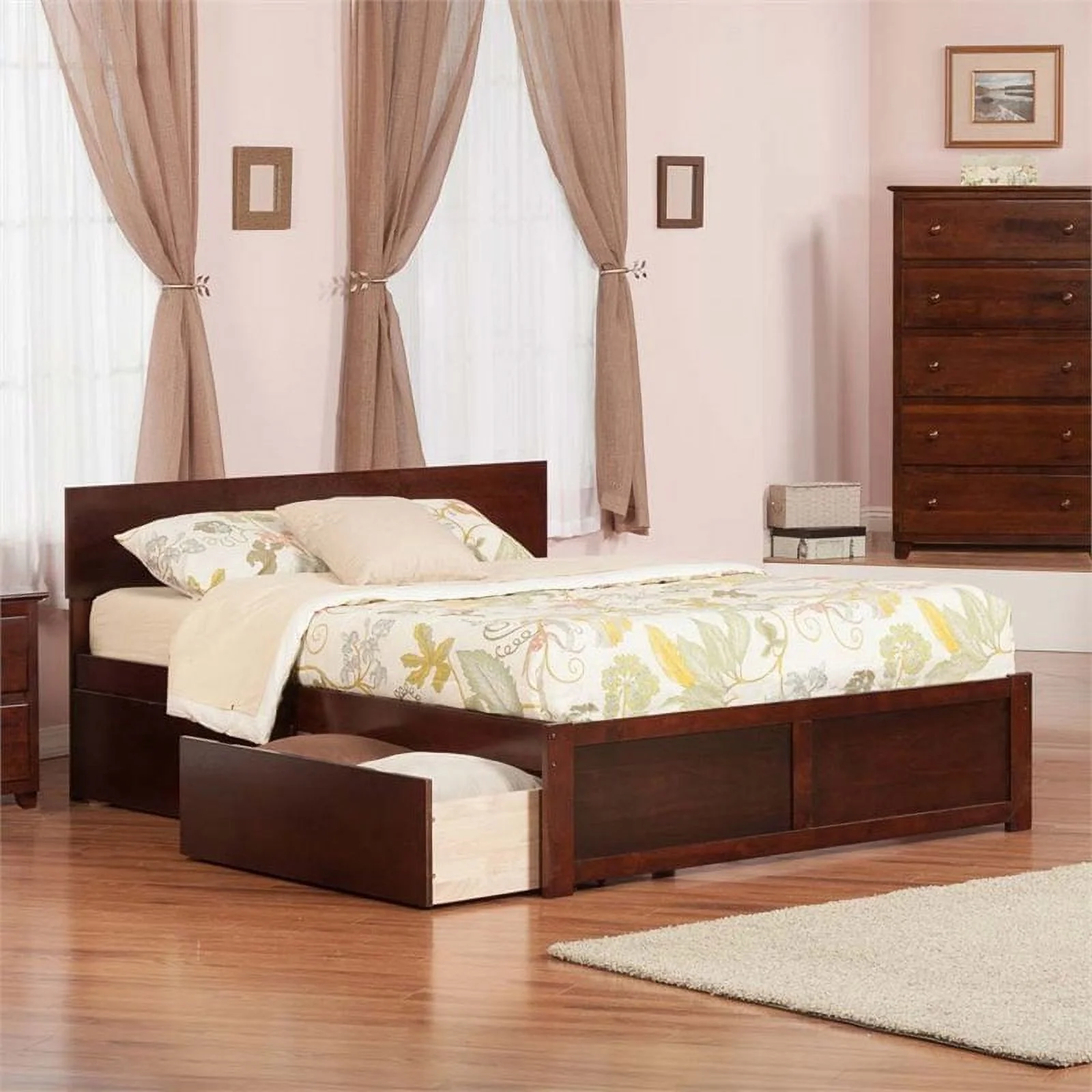 Pemberly Row Contemporary/Modern Hardwood Storage Platform Bed, King, Walnut