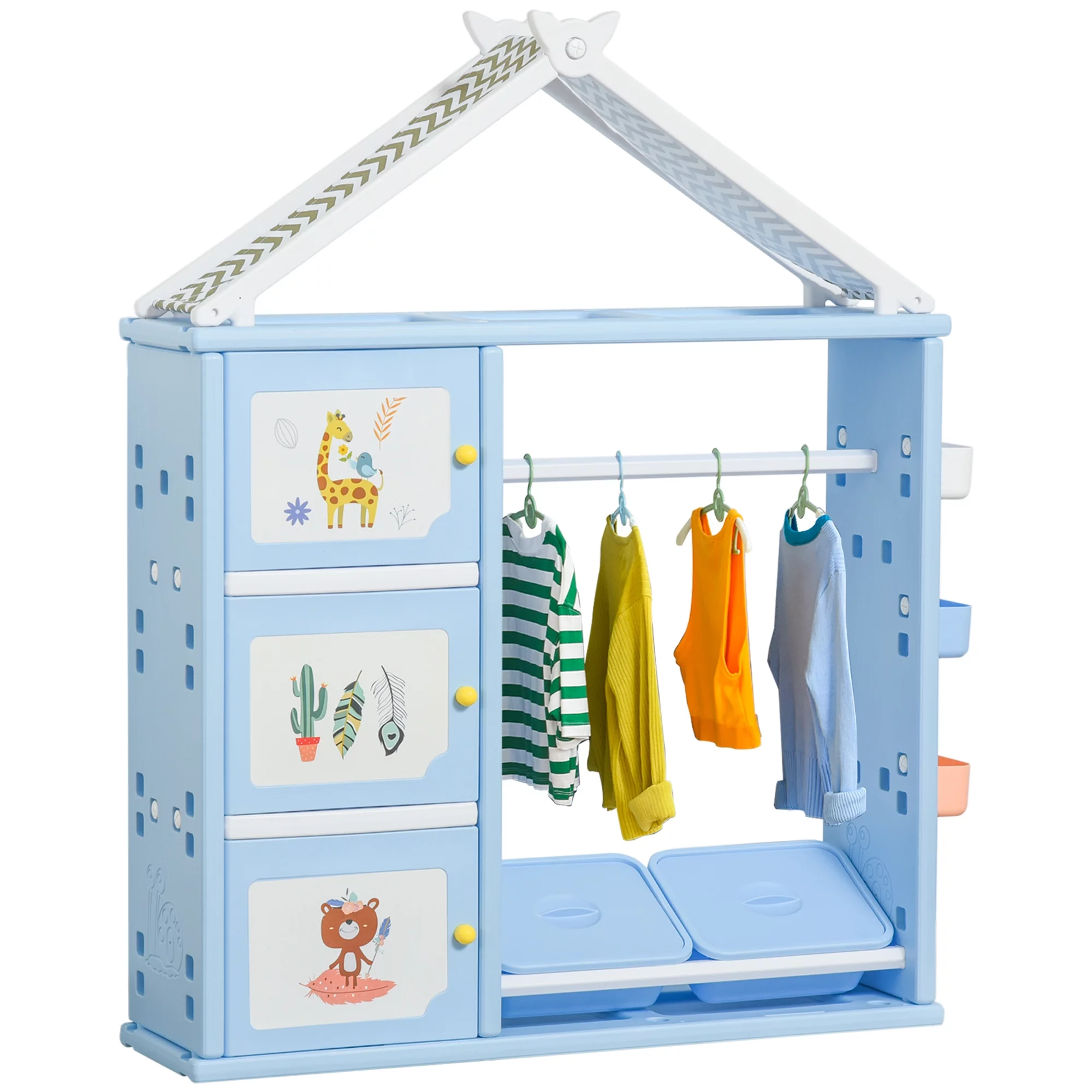 Qaba Kids Wardrobe Closet Pretend Costume Toy Storage Clothes Hanger, Orange