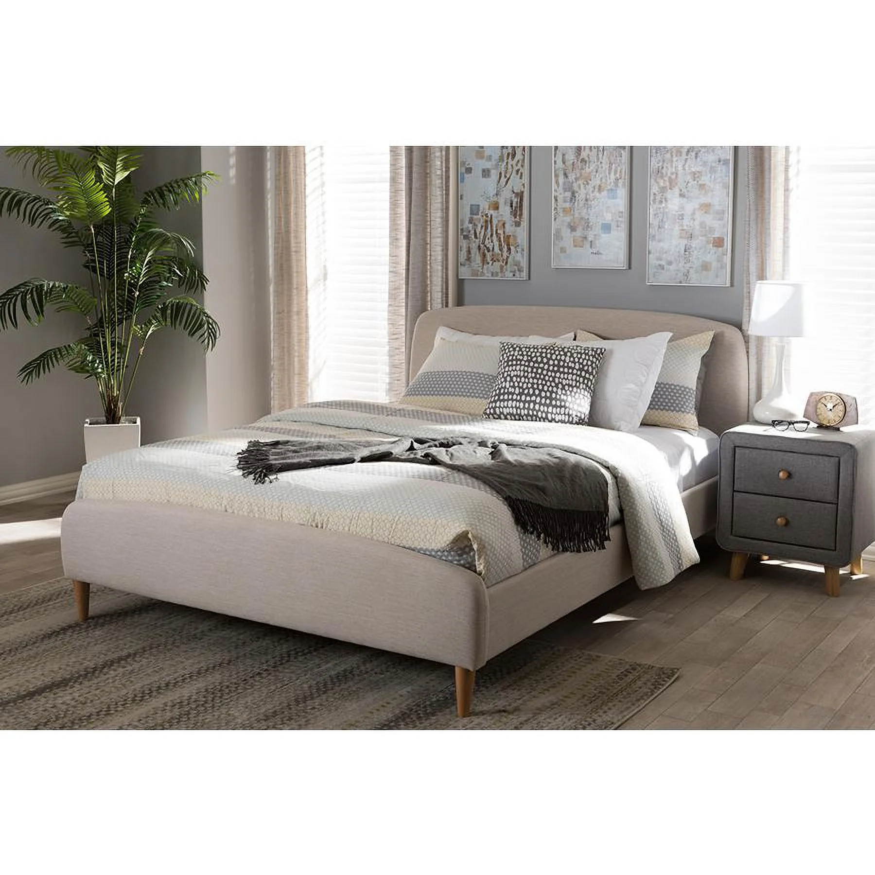 Baxton Studio Mia Mid-Century Platform Bed, Multiple Sizes, Multiple Colors
