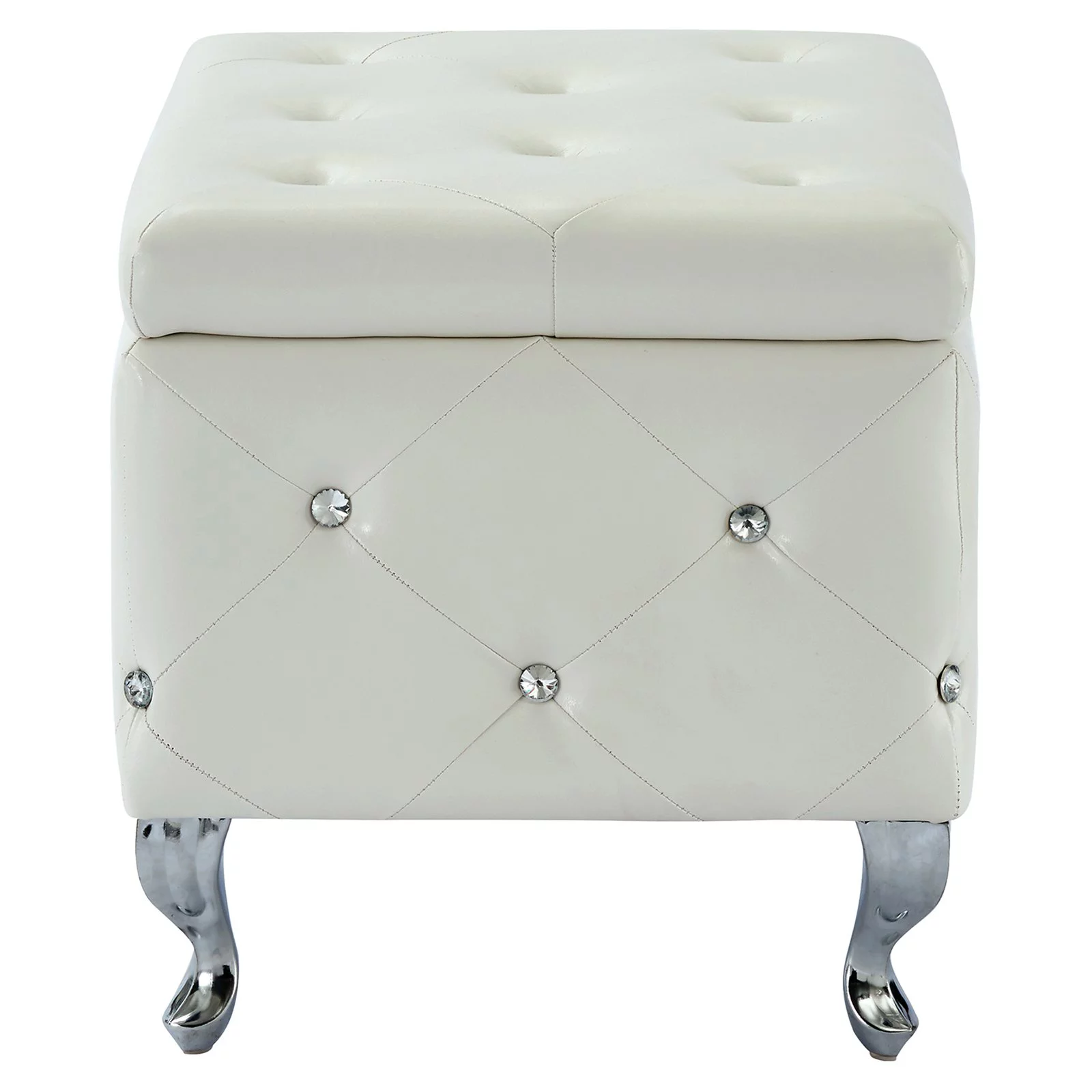 Contemporary Faux Leather & Metal Square Storage Ottoman