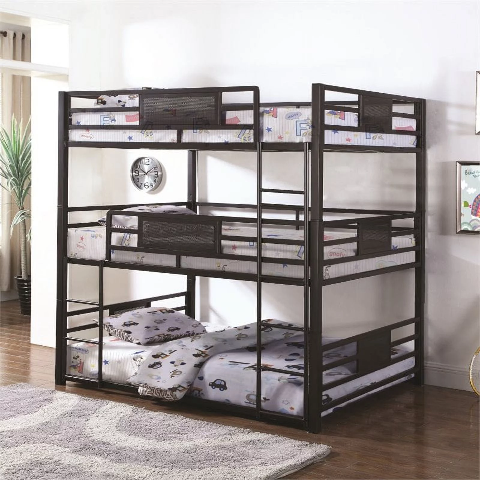 Stonecroft Furniture Queens Modern Metal Full Triple Bunk Bed in Black