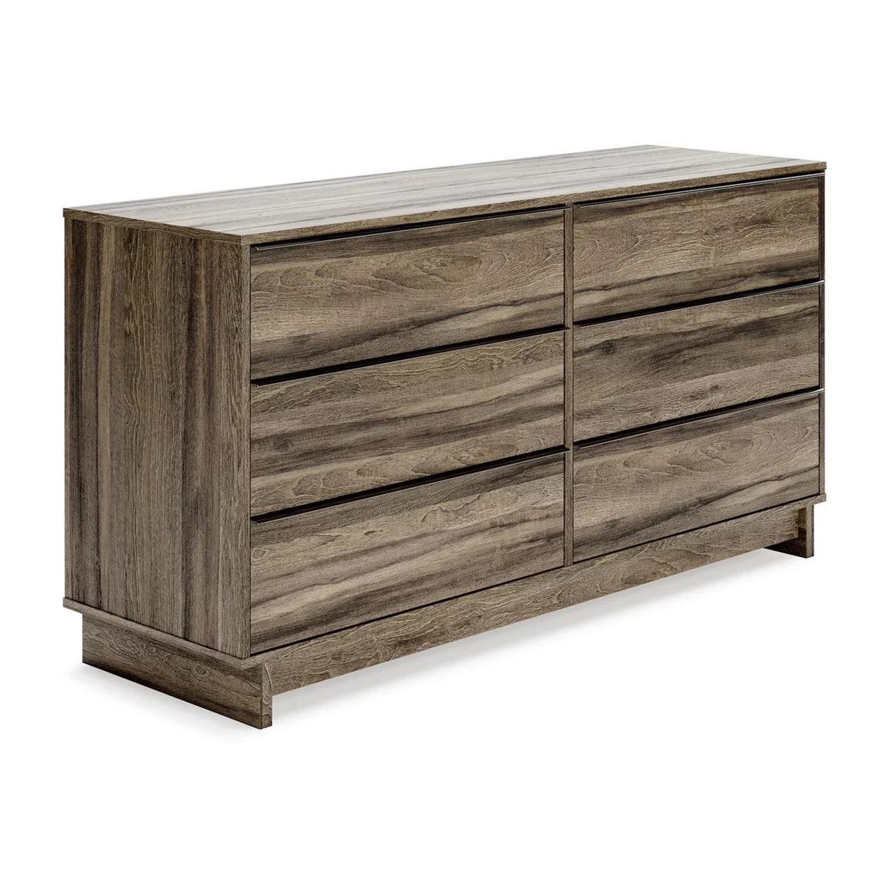 59 Inch Dresser 6 Gliding Drawers Weathered Brown Oak Grain Texture - Saltoro Sherpi