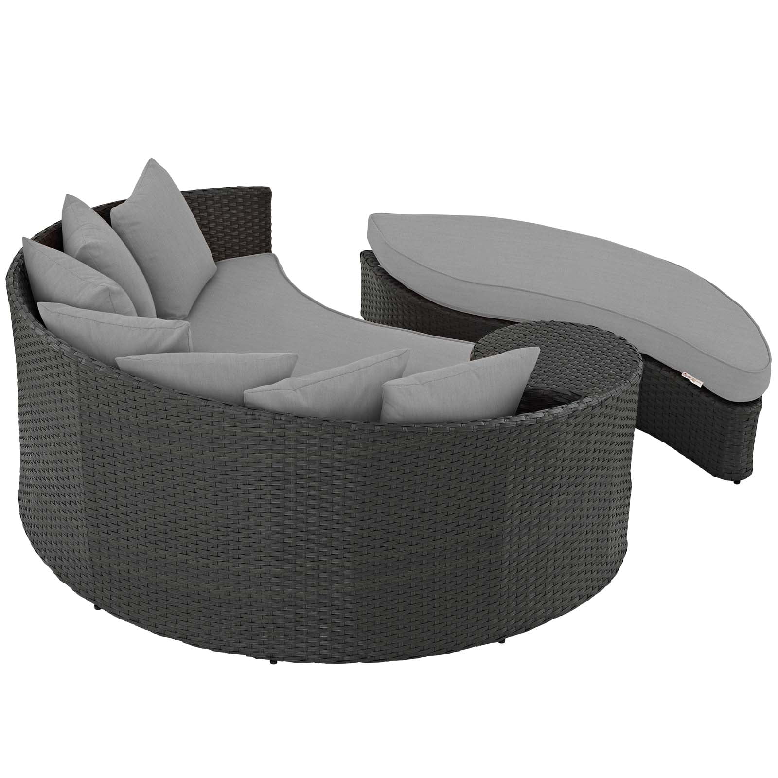 Mod Uptown Outdoor Garden, 2-Pieces Contemporary/Modern Wicker Daybed, Gray/Black