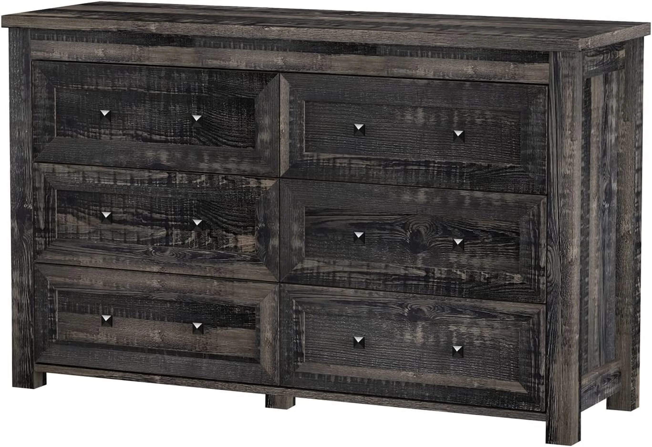 6 Drawer Dresser Chests Farmhouse Storage Chest of Drawers Wood Dresser with Metal Handles Dressers Organizer for Bedroom Living Room Hallway Dark Rustic Oak