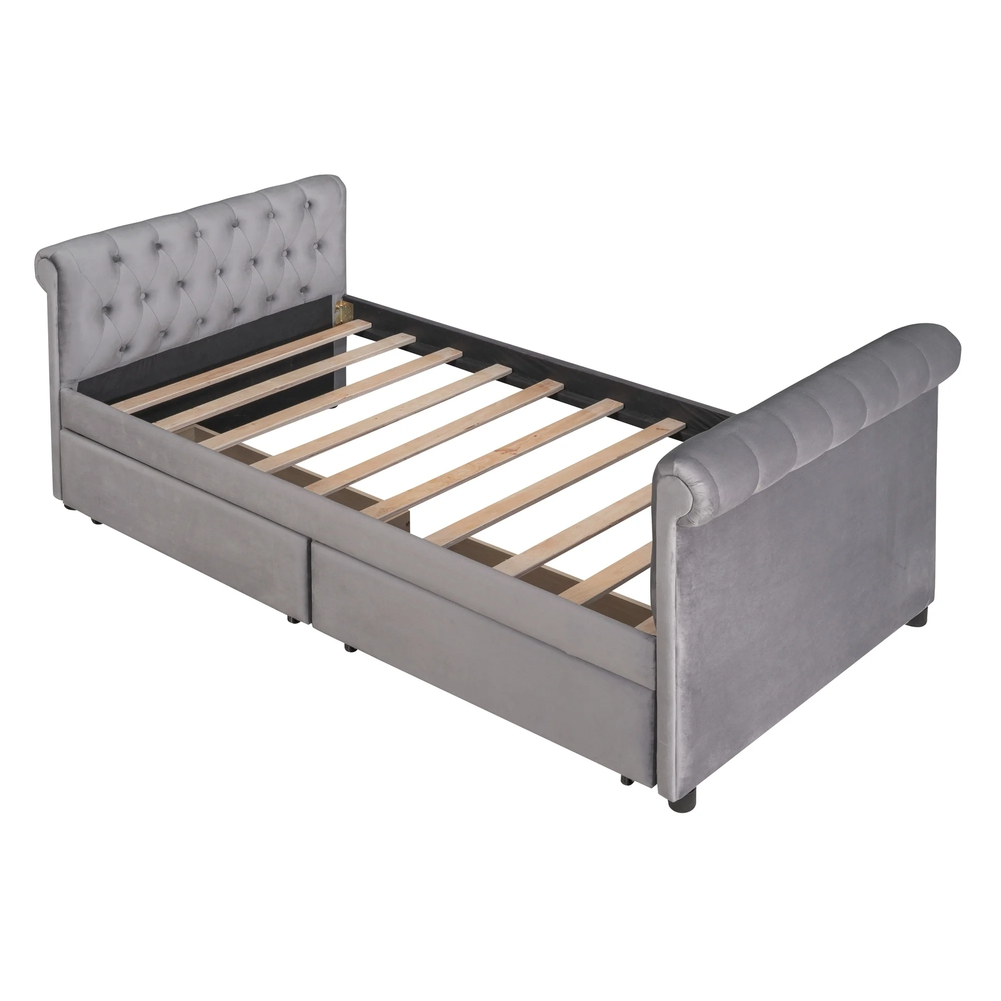 Twin Size Upholstered Daybed, Sofa Bed Equipped with Two Movable Drawers and Armrests Gray