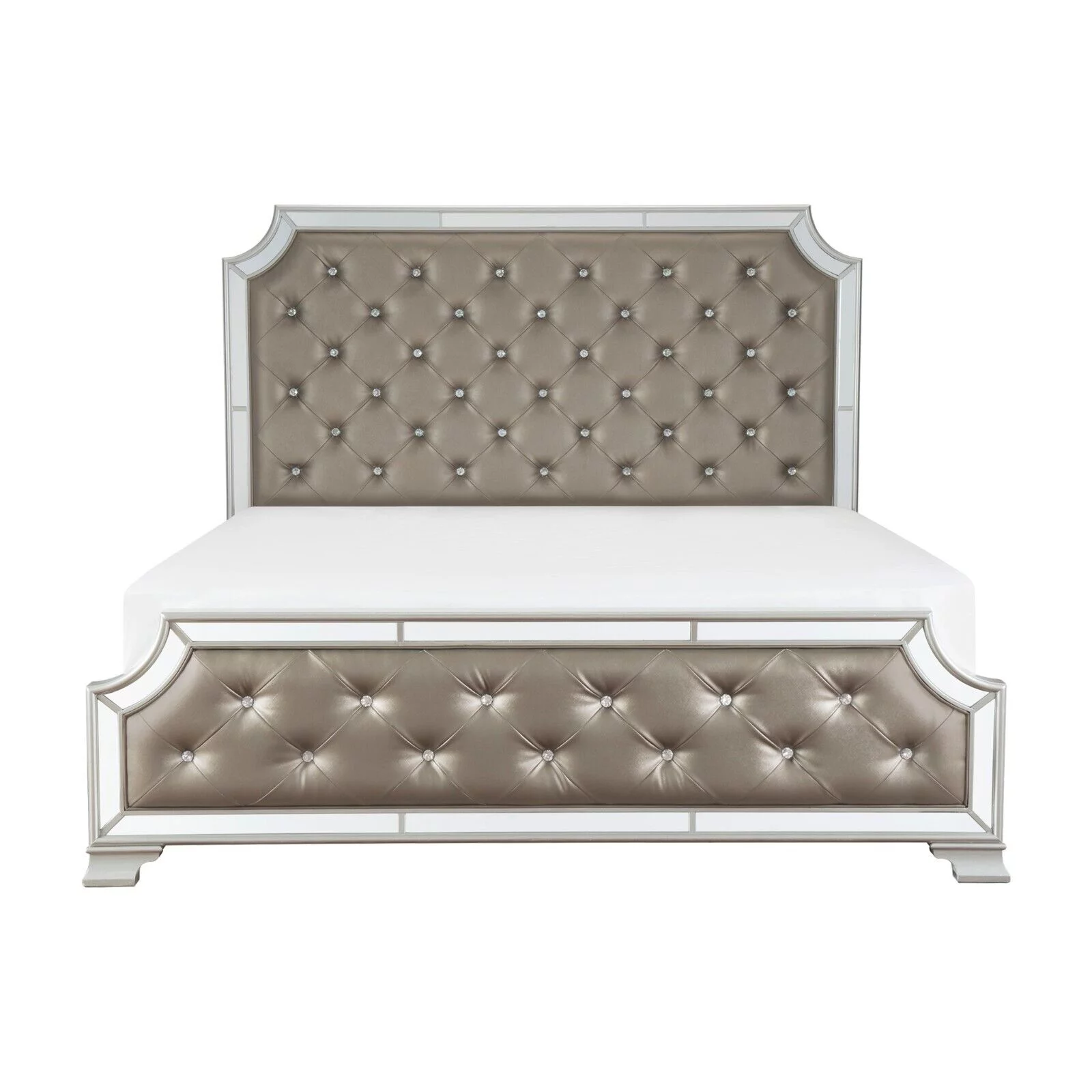 Glamorous Silver-Gray 1pc Est-King Size Bed Button-Tufted Headboard Footboard Mirrored Framing Bedroom Furniture