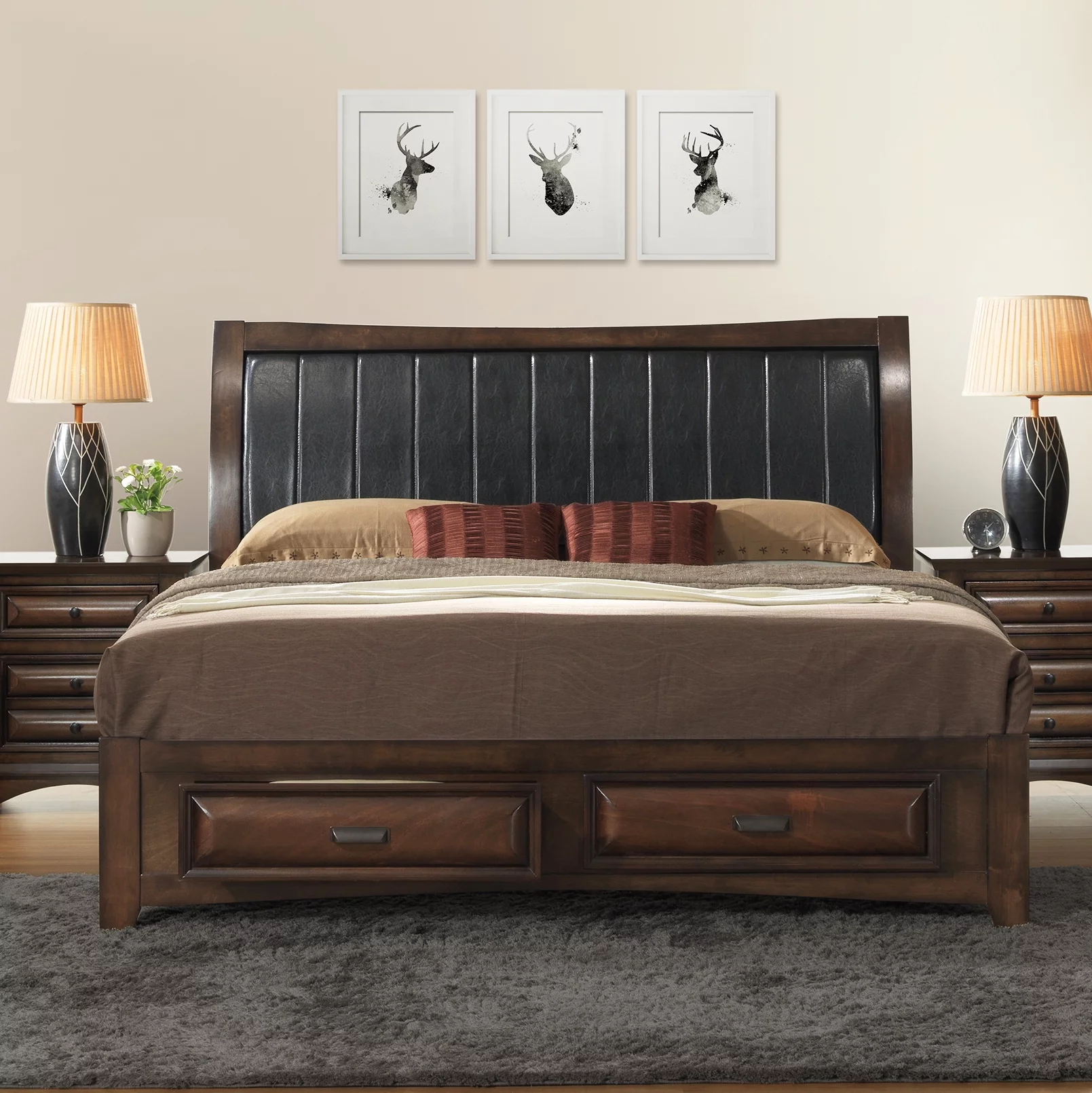 Broval Wood Bed Room Set, Storage Bed, Dresser, Mirror, Nightstand, Chest, Espresso Finish , King Size