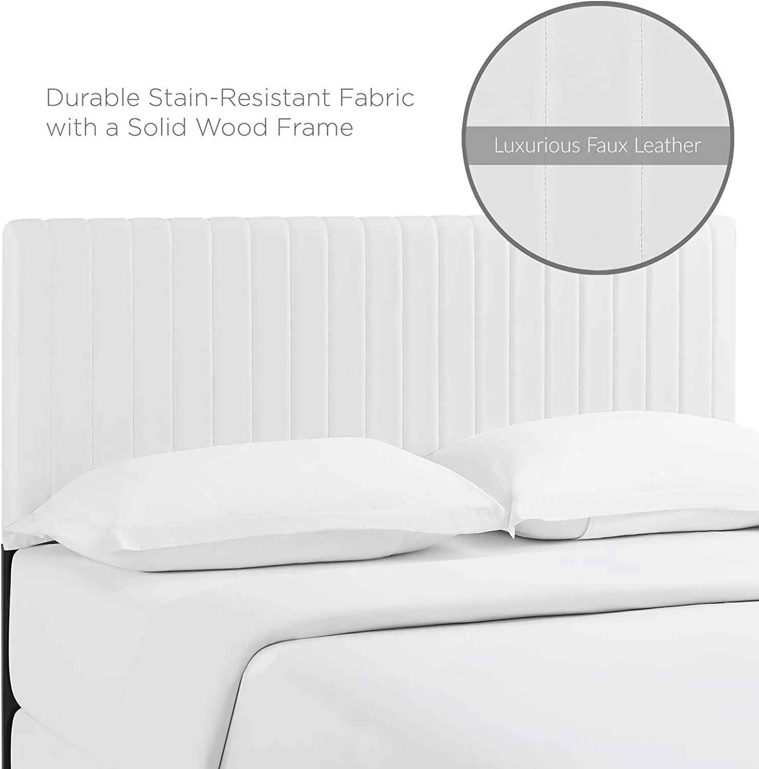 HBBOOMLIFE Keira Channel Tufted Faux Leather Upholstered Full / Queen Headboard in White