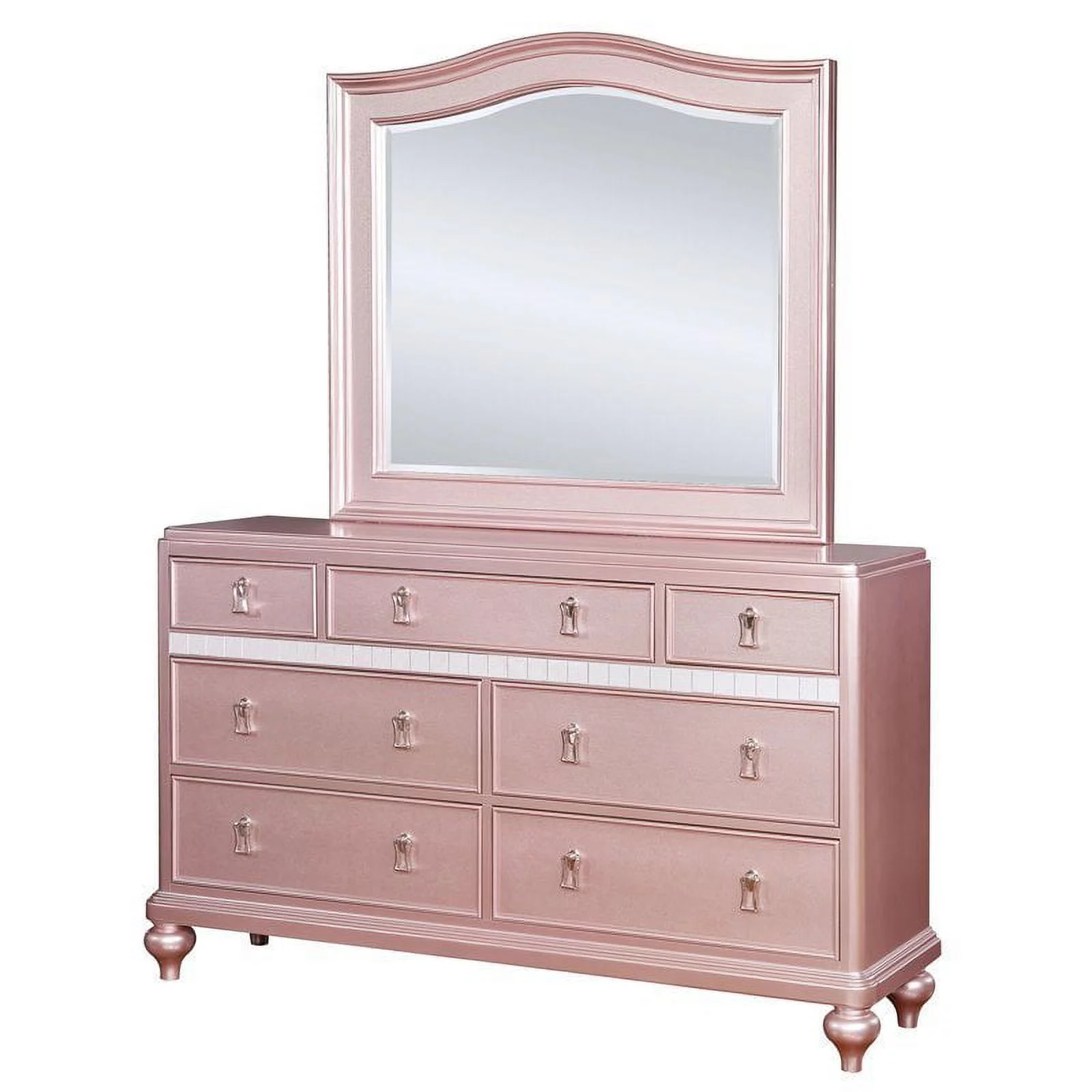 Furniture of America Appell Solid Wood 2-Piece Dresser and Mirror in Rose Gold