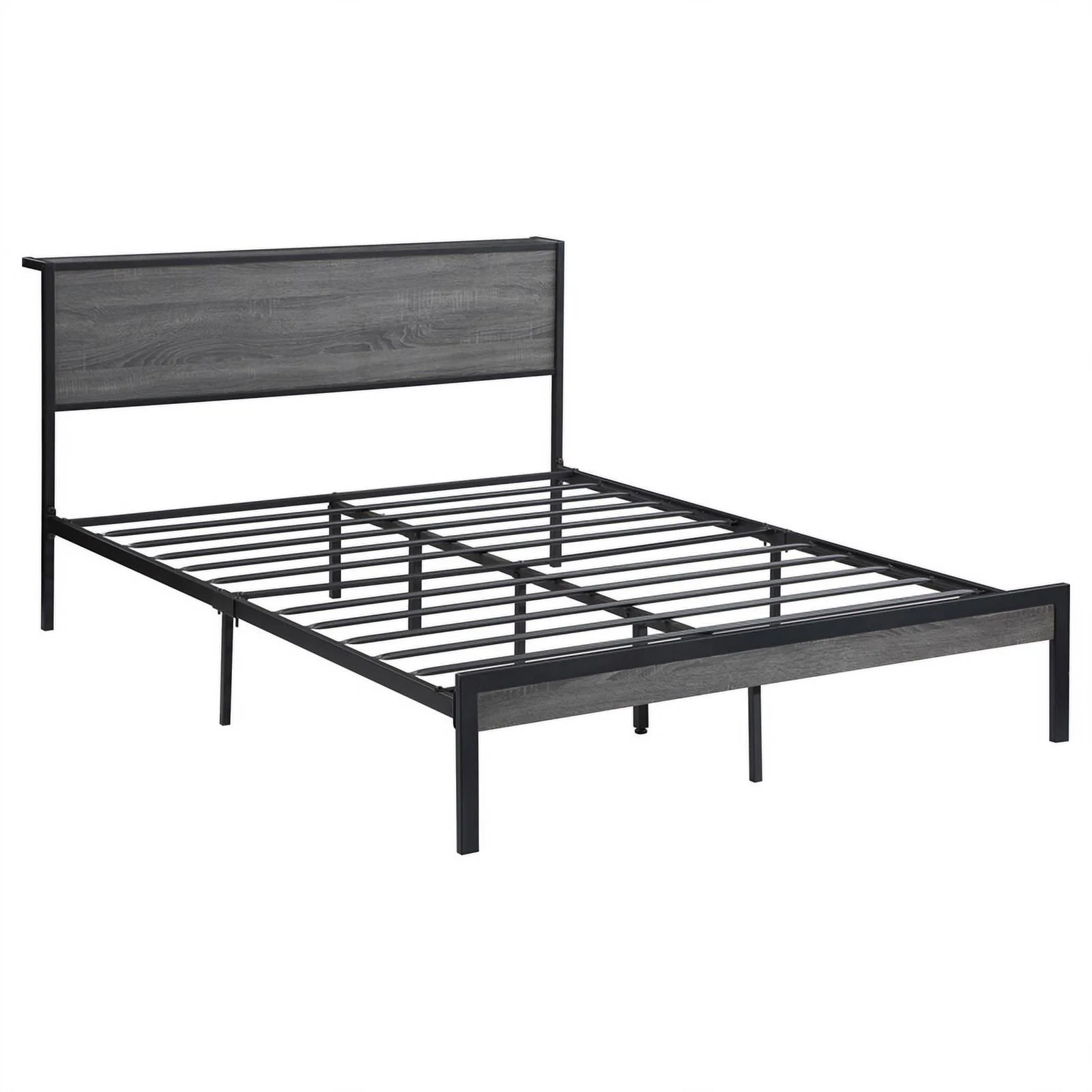 Pemberly Row Metal Frame Queen Platform Bed in Gray and Black