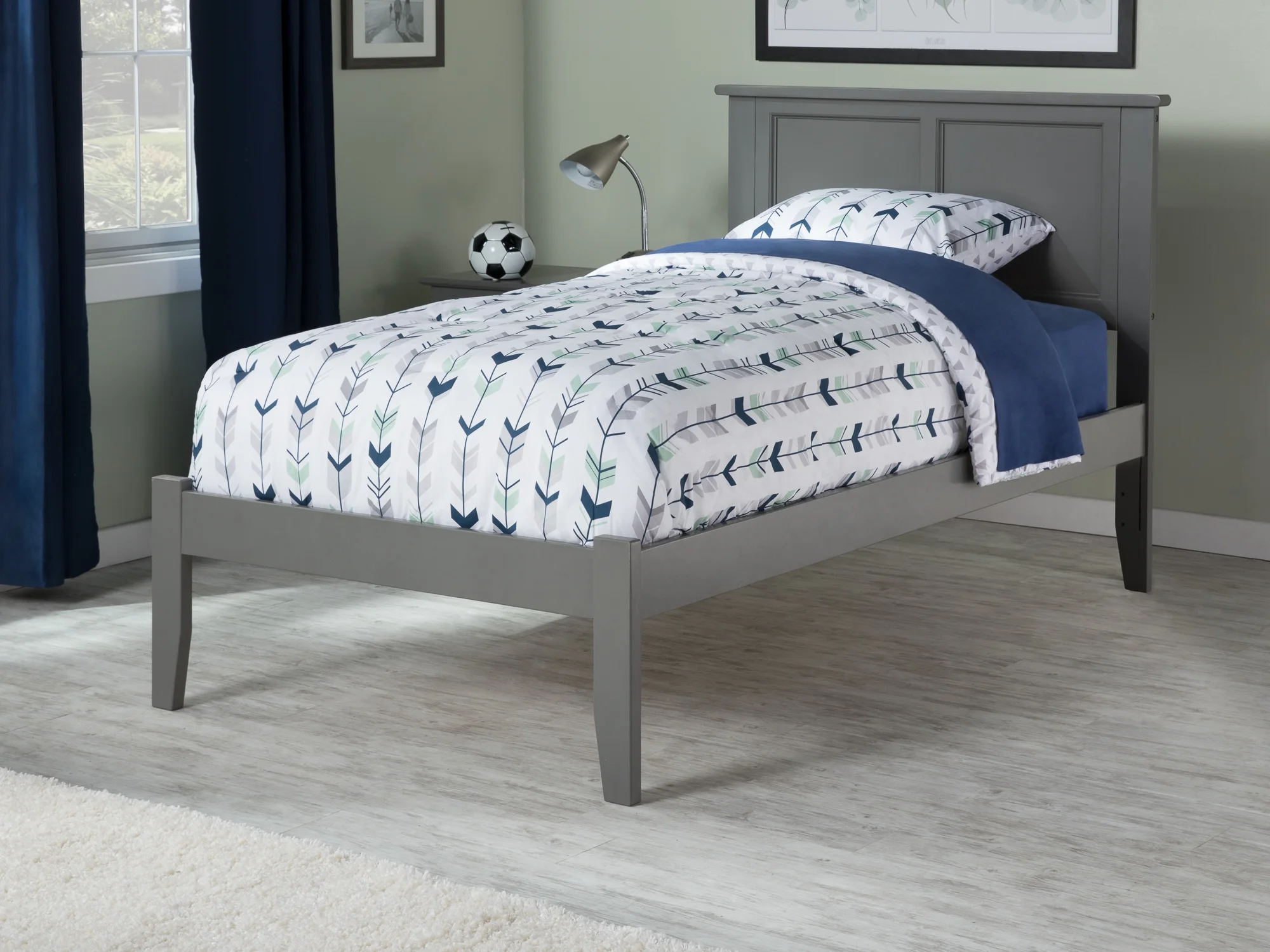 AFI Madison Twin Solid Wood Platform Bed with Panel Headboard in Grey