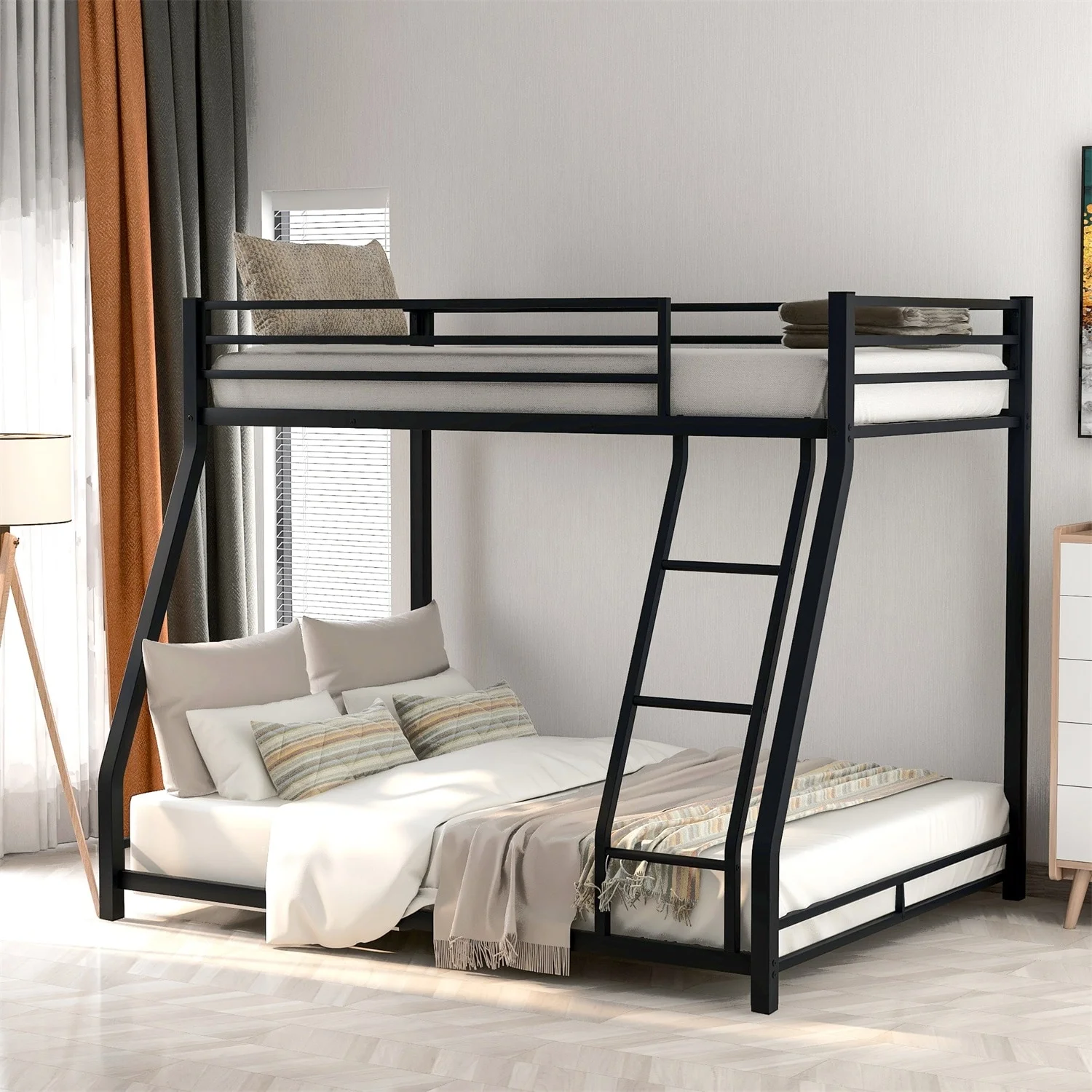 MERAX  Twin over Full Metal Floor Bunk Bed White