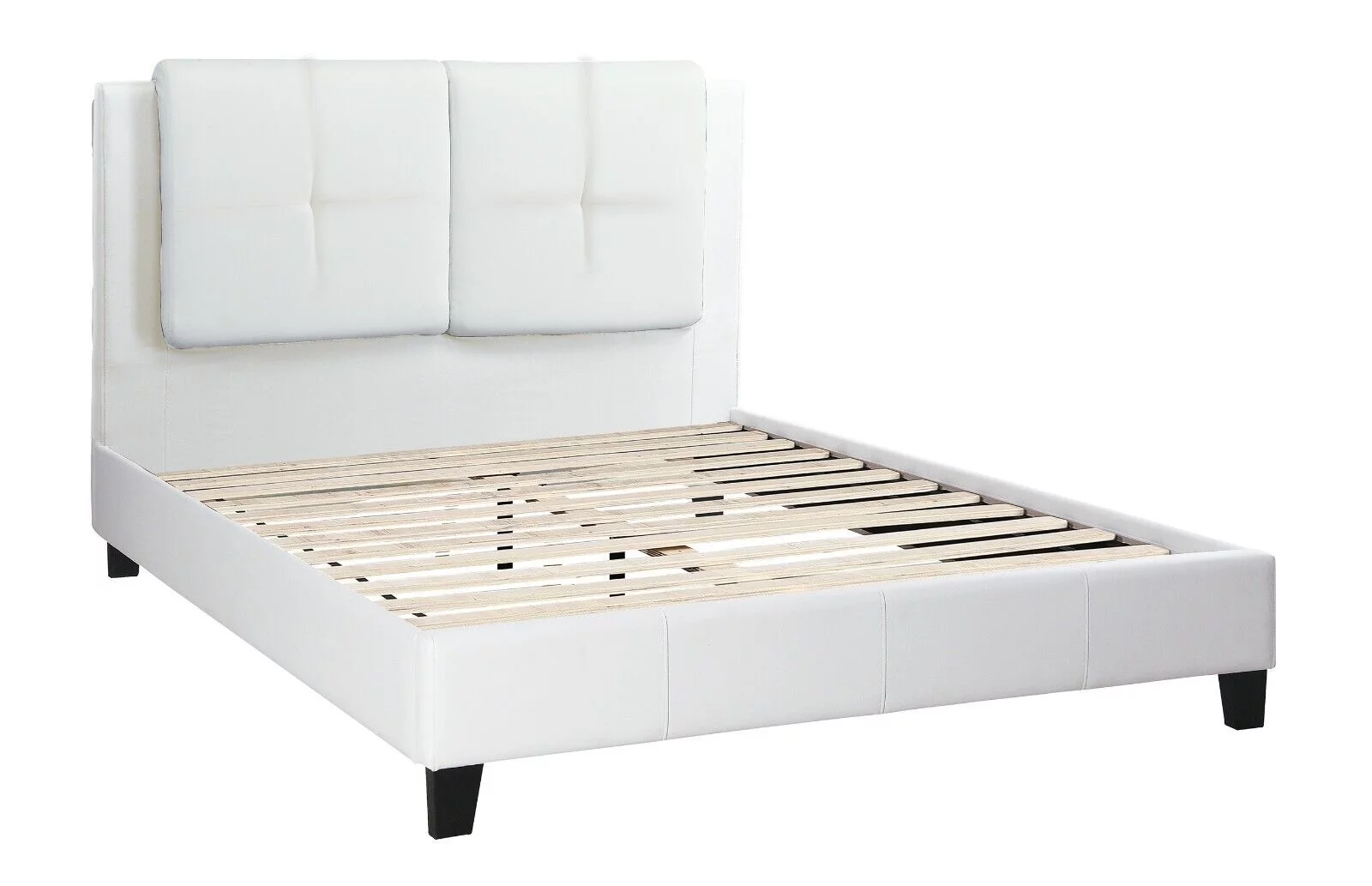 1pc Queen Size Bed Bedroom Furniture White Faux Leather Upholstered Headboard 2-Panel Design Bedframe