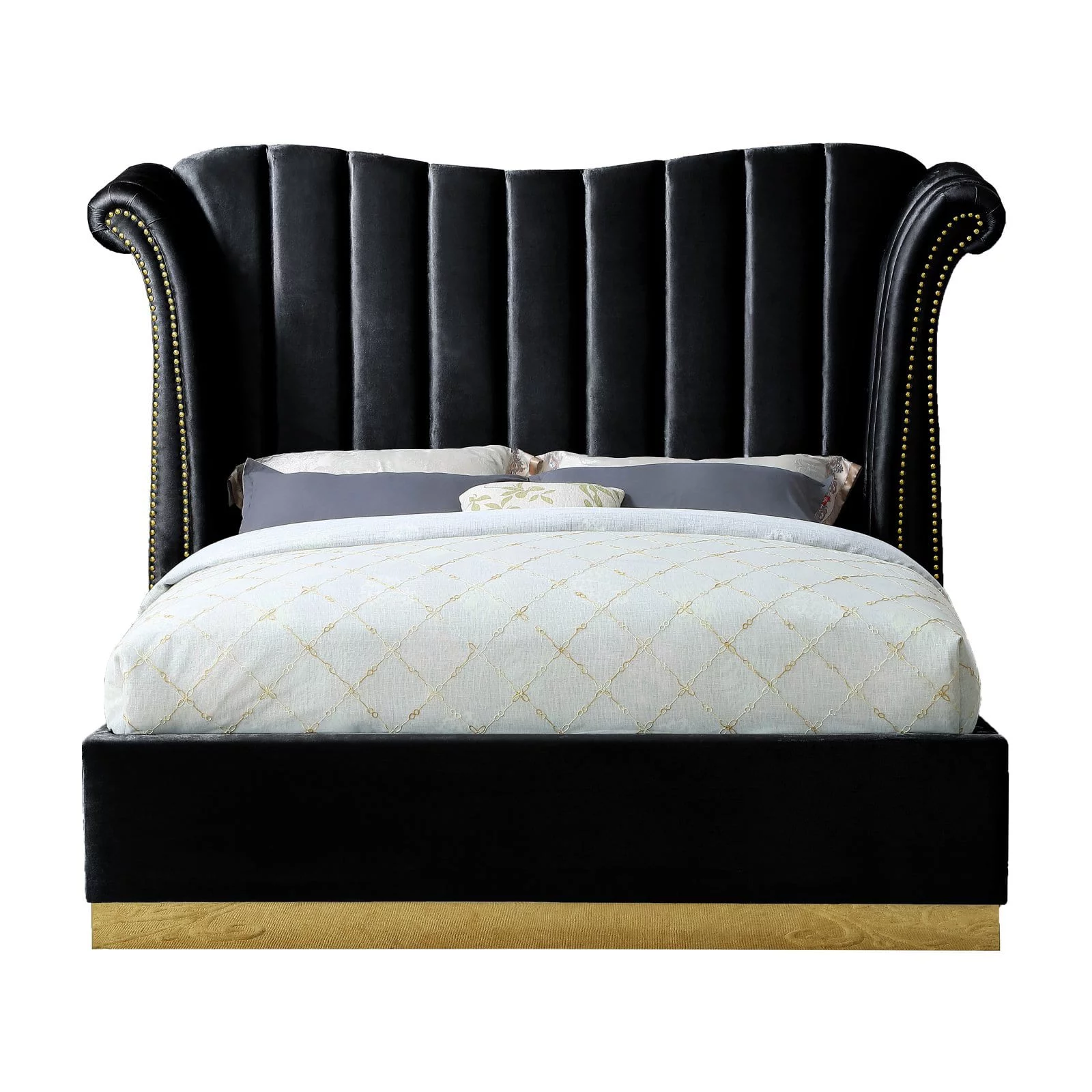 Meridian Furniture Inc Flora Upholstered Wingback Low Profile Bed with Nailhead Trim