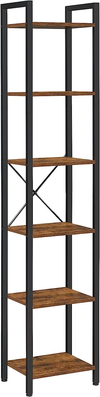 VASAGLE Storage Rack 6-Tier Tall Bookshelf Bookcase Display Shelves for Living Room Office Rustic Brown and Black