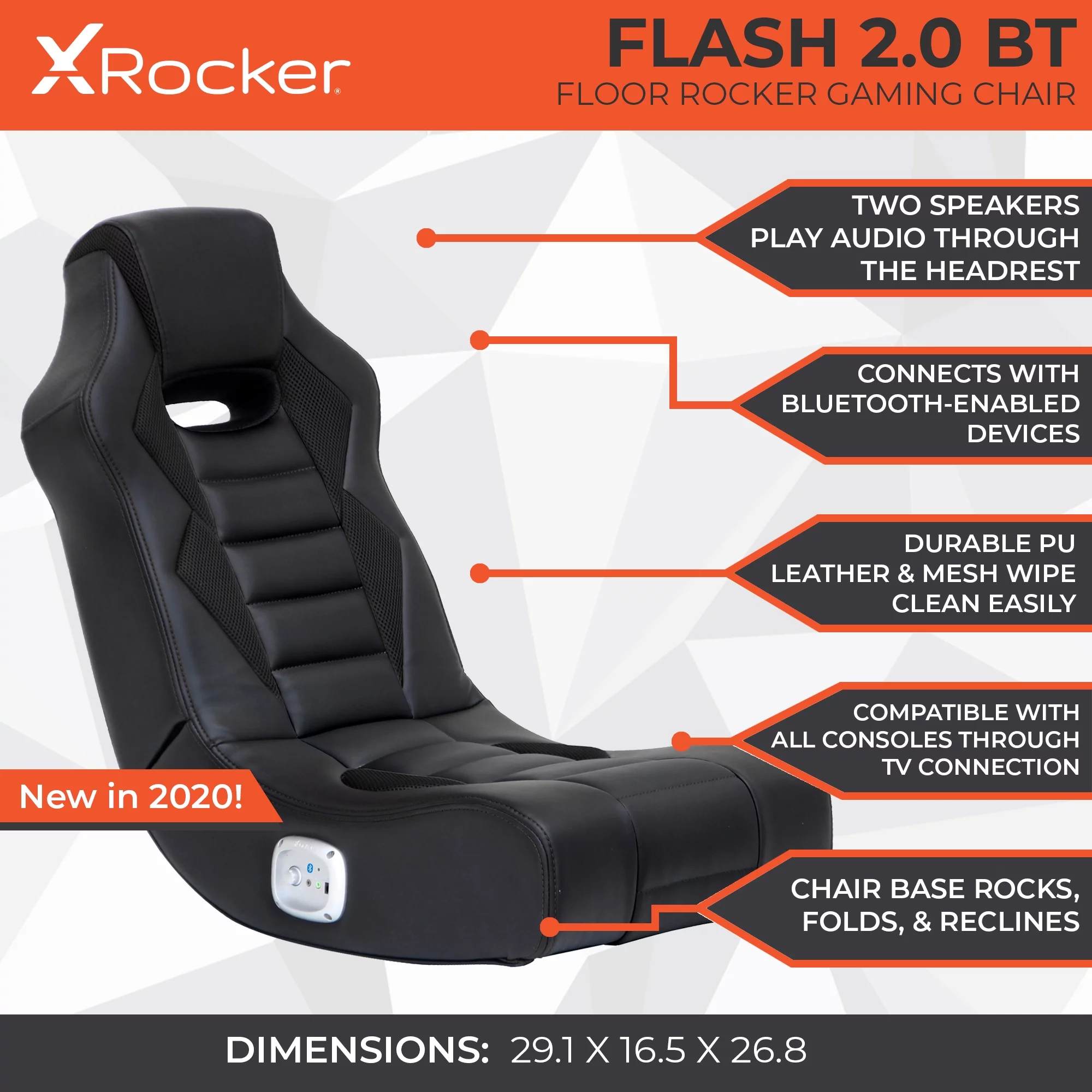 X Rocker Flash 2.0 Bluetooth Audio Floor Rocking Gaming Chair, Black