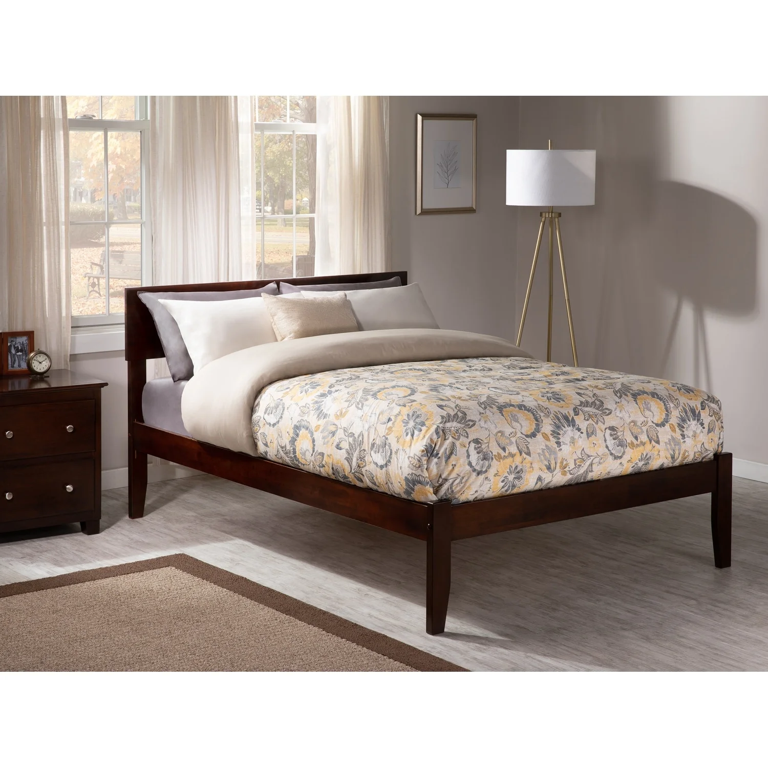 AFI Orlando Full Size Platform Bed with Charging Station in Walnut