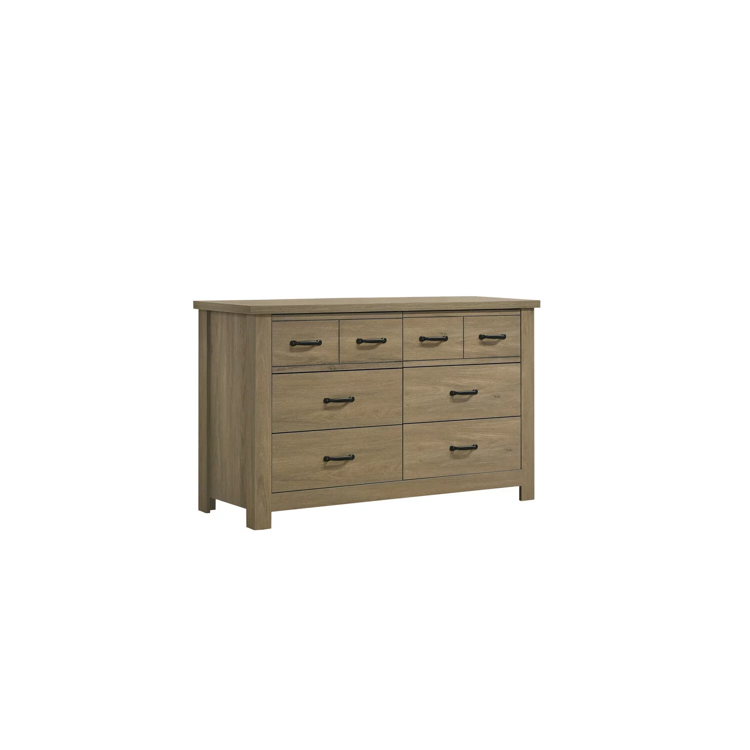 Finn Coffee Gray Oak Engineered Wood Finish Dresser 6 Drawers and Black Handles