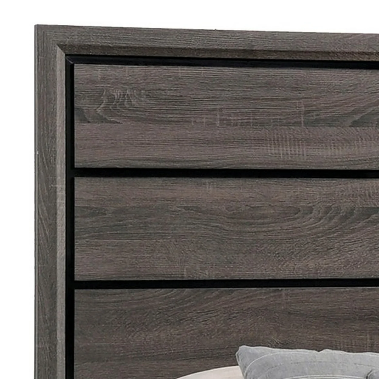 Mela California King Size Panel Bed Grooved Design Gray and Black- Saltoro Sherpi