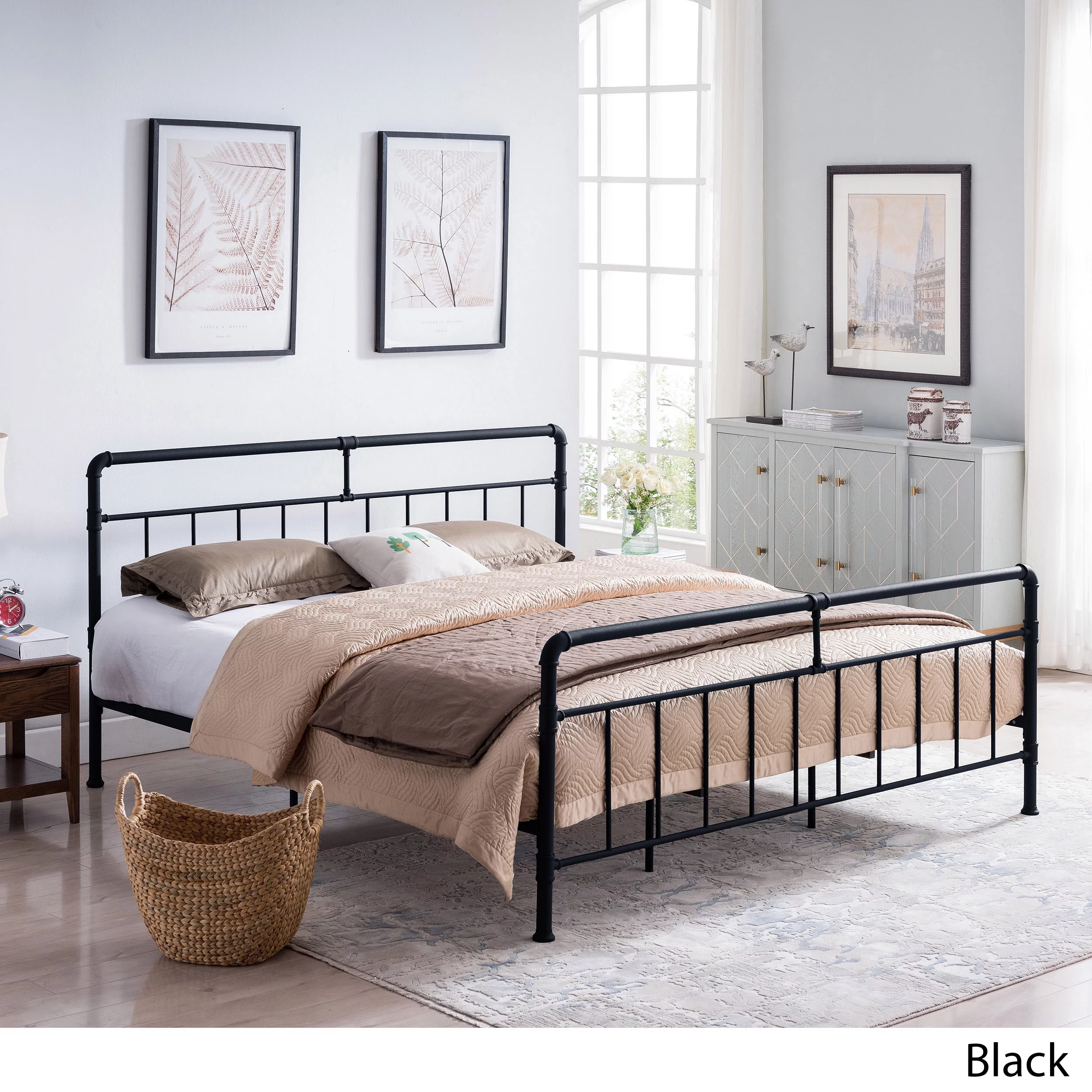 Noble House Yakub Industrial Queen-Size Iron Minimal Bed Frame, Black