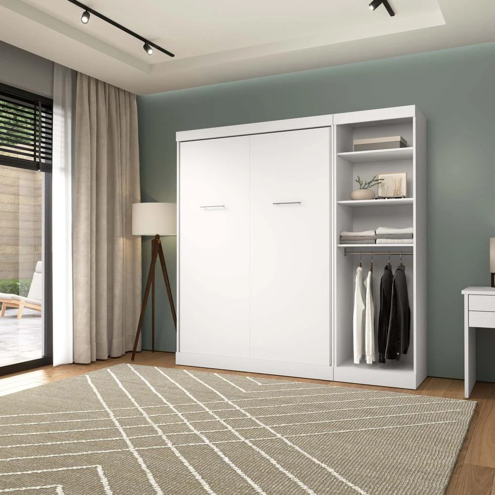 Bestar Nebula Engineered Wood Full Murphy Bed with Closet Organizer in White
