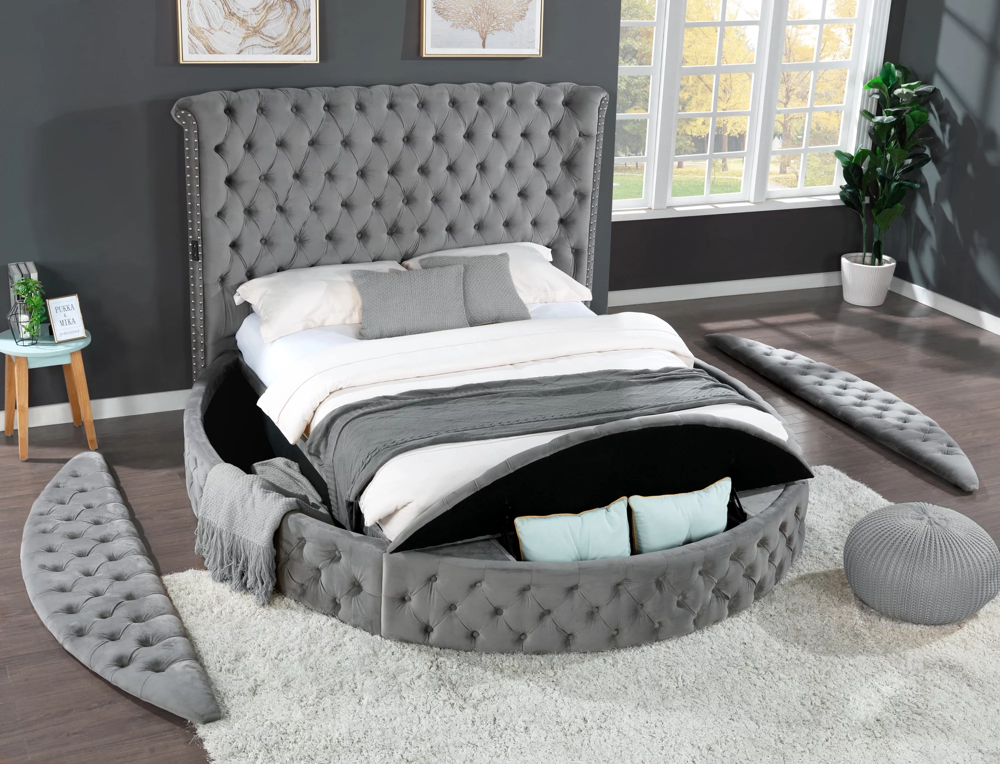 Sportaza King Size Tufted Storage Bed made with Wood in Gray
