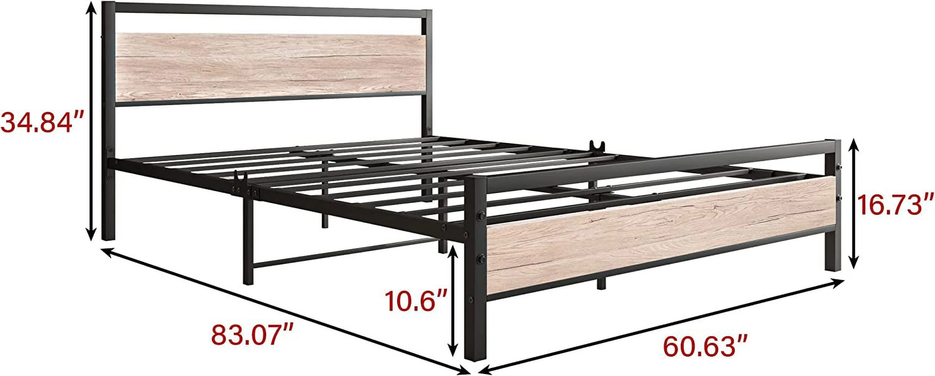 Metal Bed Frame with Vintage Wood Headboard and Footboard/Heavy Duty Platform Bed Frame Full No Box Spring Needed Reinforced Steel Square Tube Mattress Foundation/Textured Black and Brown