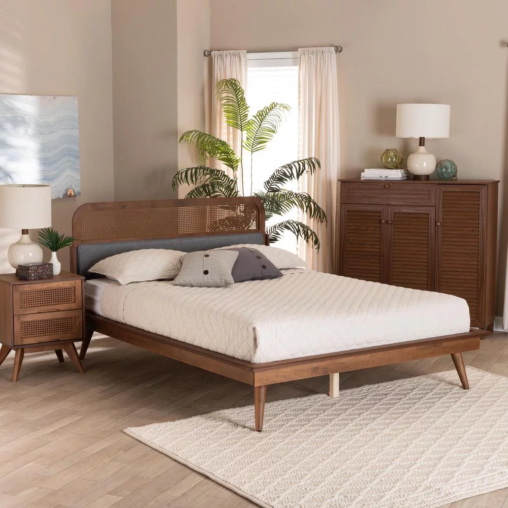 Baxton Studio Irina Fabric & Wood Queen Size Platform Bed in Gray/Ash Walnut