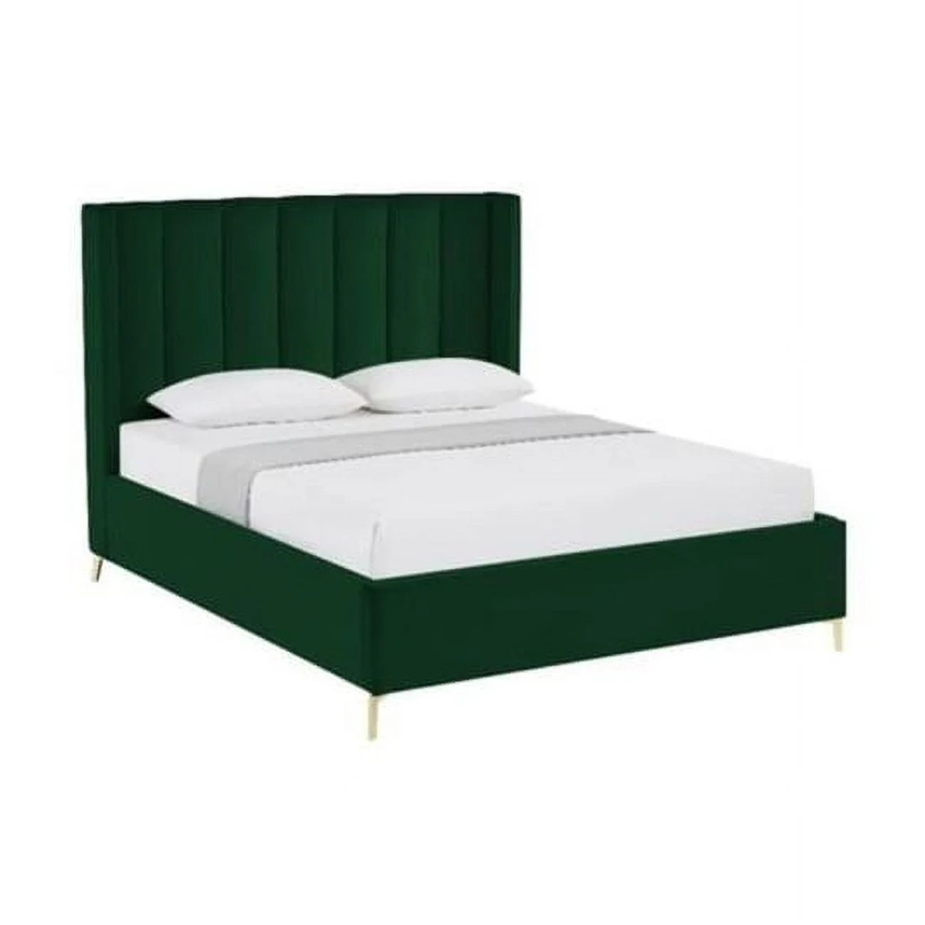 Posh Living Kam Upholstered Velvet & Wood Queen Platform Bed in Green