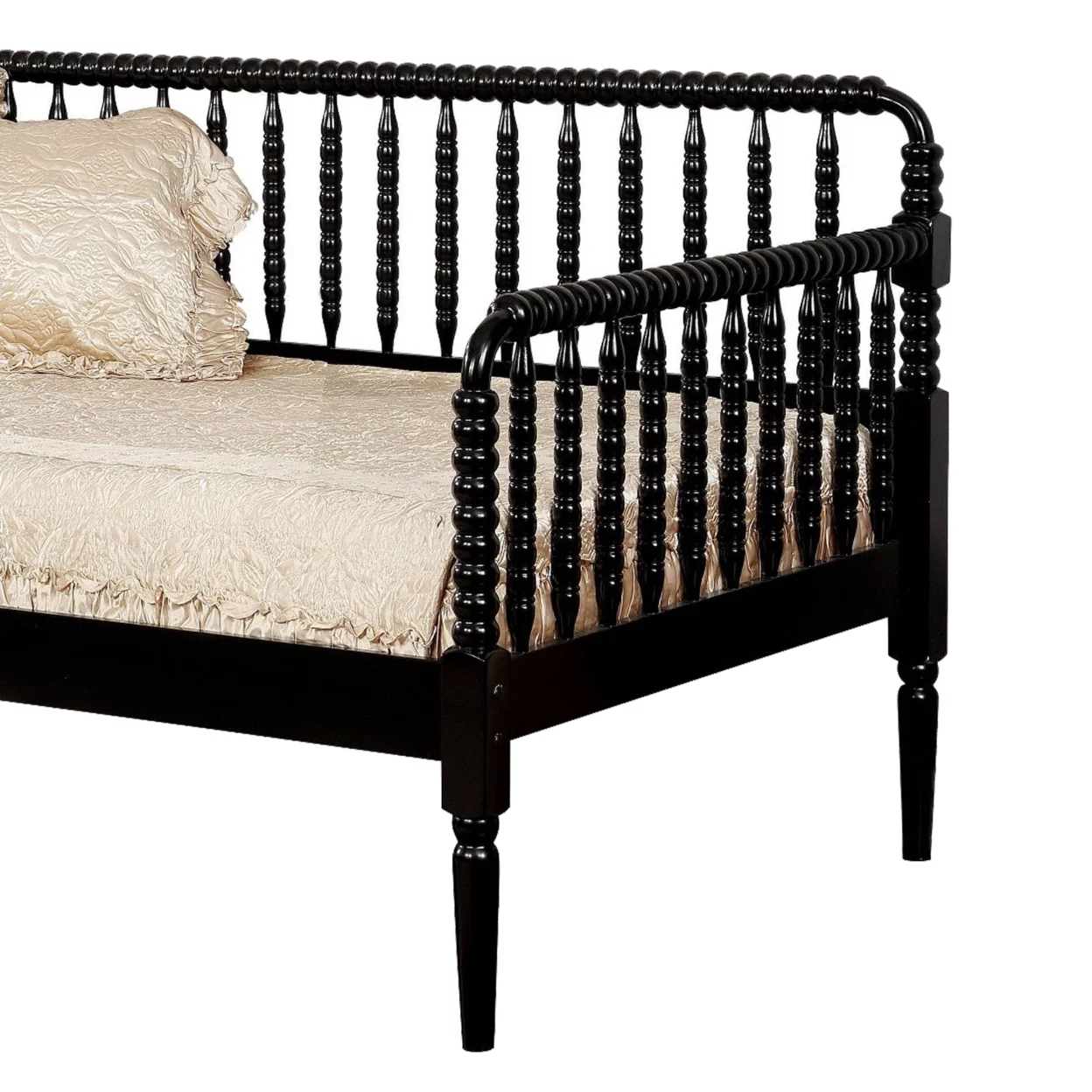 Wooden Twin Size Daybed with Spool Bed Frame and Railing Headboard, Black