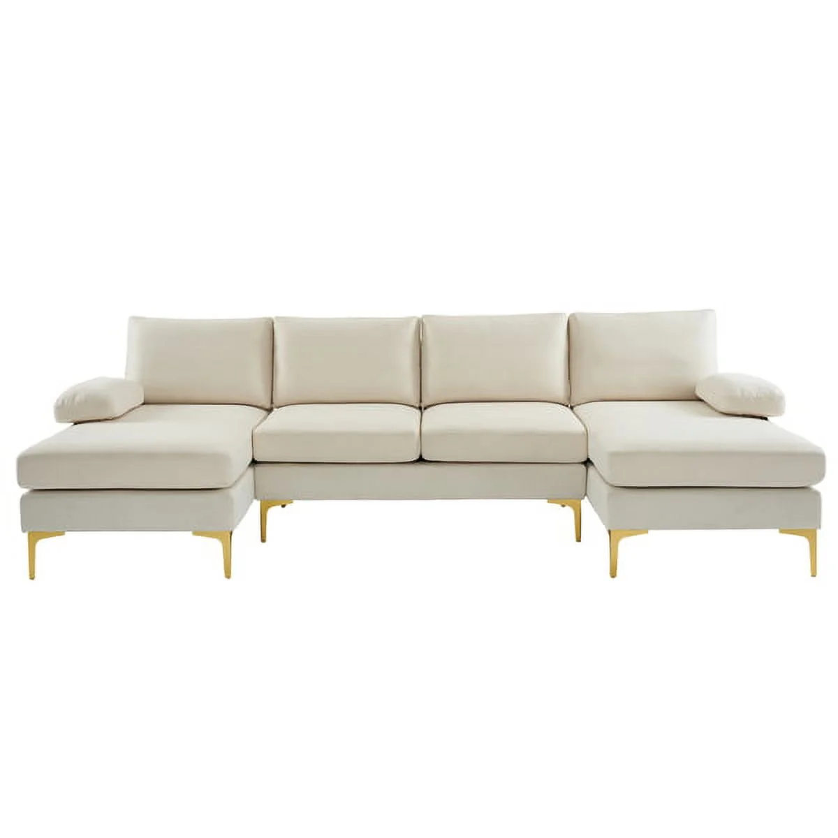SYTHERS Convertible Sectional Sofa Couch 4-Seat Sectional Sleeper Sofa with Memory Foam & Double Chaise & Comfortable Backrest, Oversized Seats, White