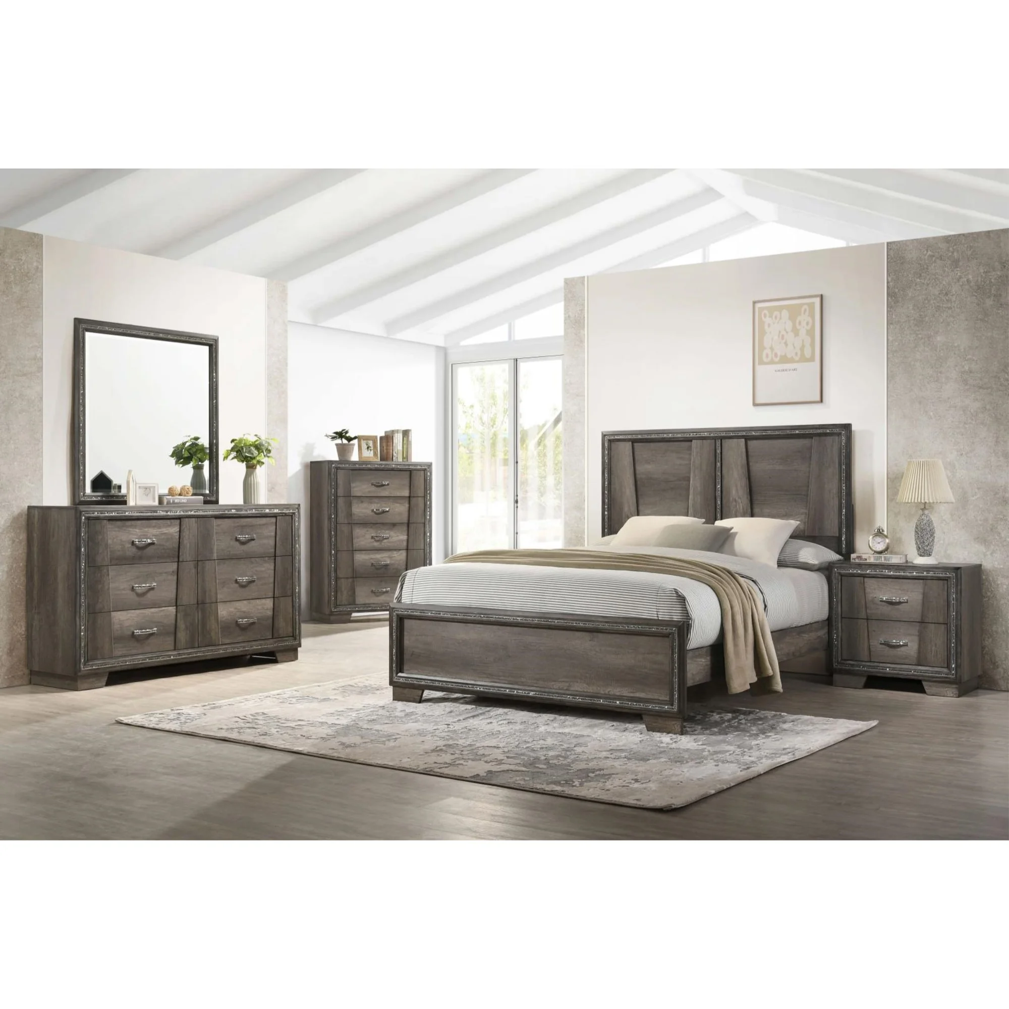 Coaster Janine 5-piece Transitional Wood Frame Queen Bedroom Set in Gray