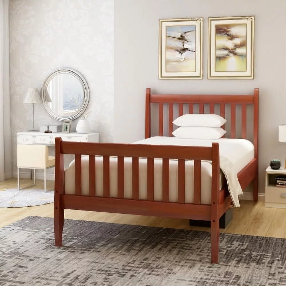 Motent Modern Bedroom Platform Bed Frame Mattress Foundation with Wood Slat Support, Twin size (Walnut)