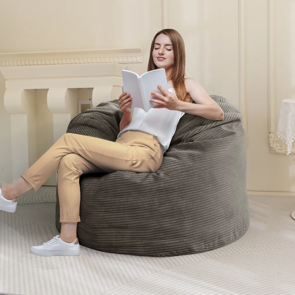 Giant Bean Bag Chairs Bean Bag Bed with Washable Cover Ultra Soft, Convertible Bean Bag from Chair to Mattress, Huge Cordoroys Bean Bags for Adult,Couples,Family,Dgrey,full
