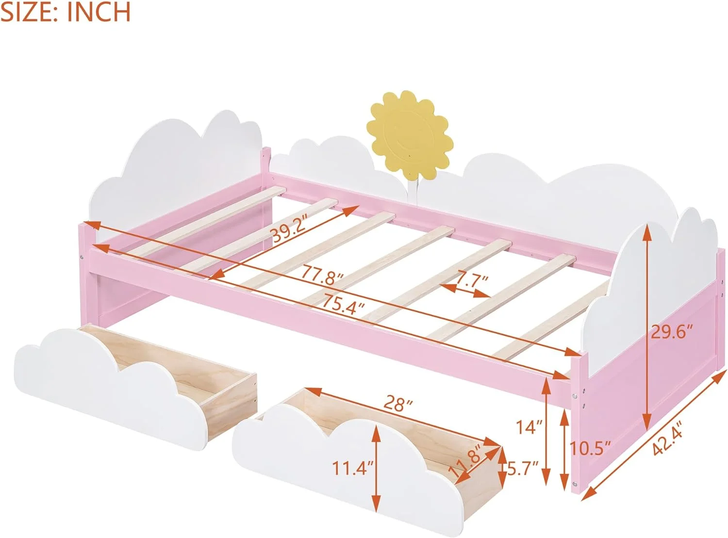 Daybed With 2 Drawers, Wood Size Daybed With Desk,Gree Shelves, Storage Bed With Wood Slat Support For Kids Girls Boys,Grey