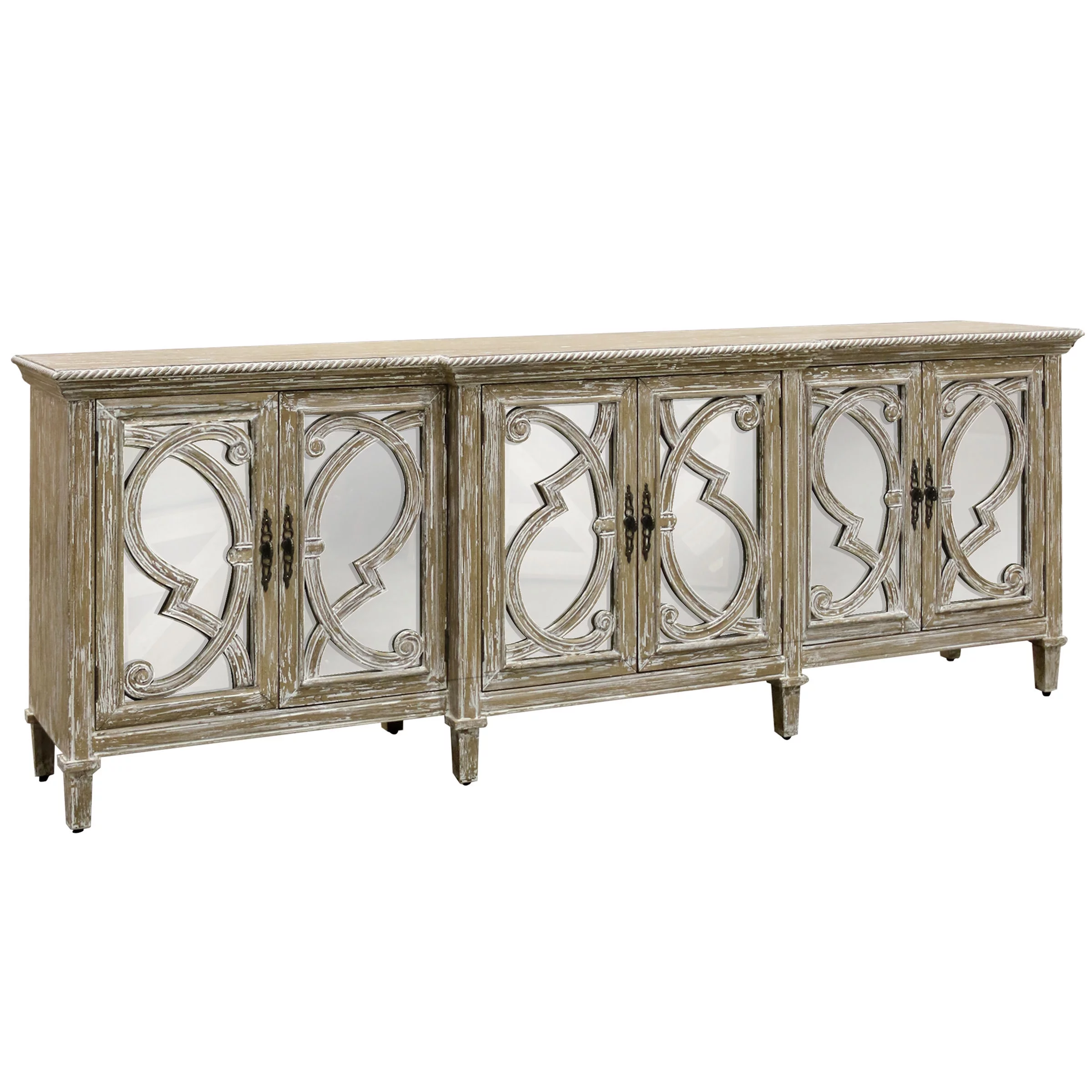 Naples - 6 Door Mirrored Front Cabinet - Weathered Taupe