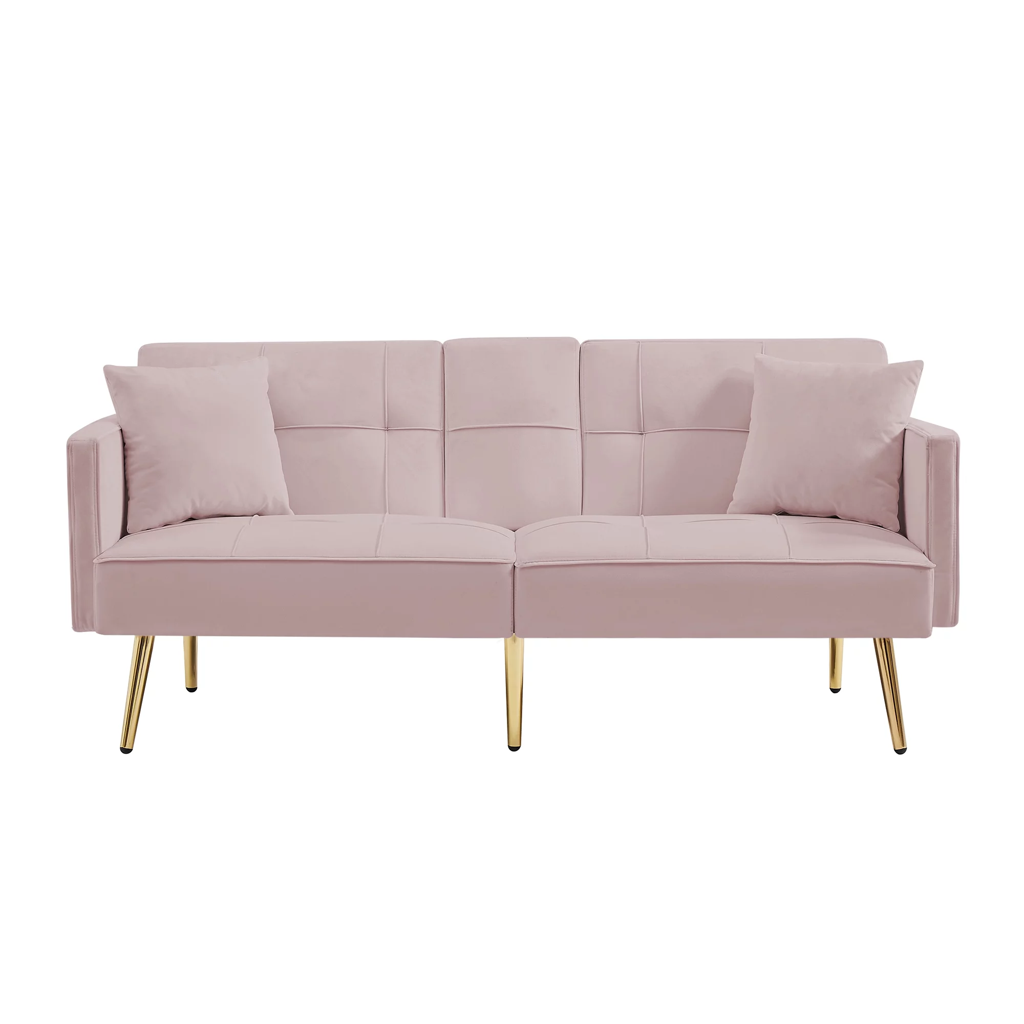 paproos Convertible Futon Sofa Bed, 69-inch Modern Tufted Velvet Sleeper Sofa Couch Oversized Loveseat Sofa w/3 Adjustable Positions, Sofa Couch with 6 Metal Legs for Living Room Bedroom Office, Pink