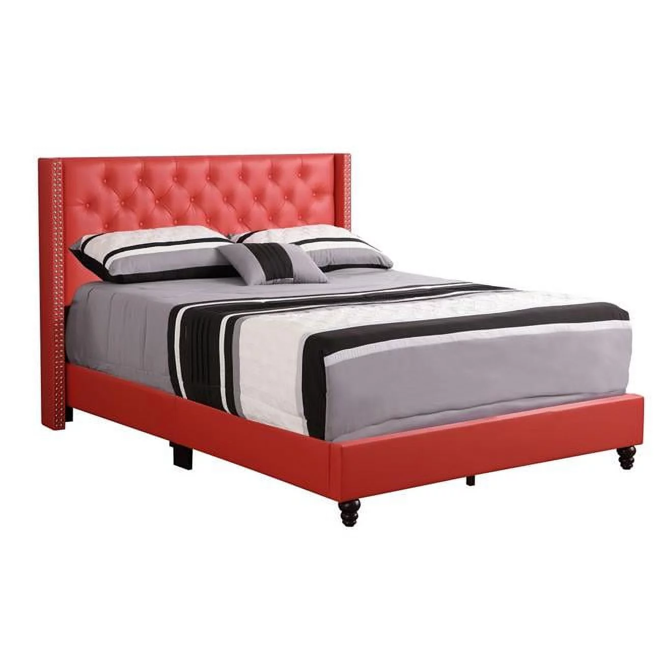 Passion Furniture Julie Tufted Upholstered Low Profile Panel Bed, Red - Full Size