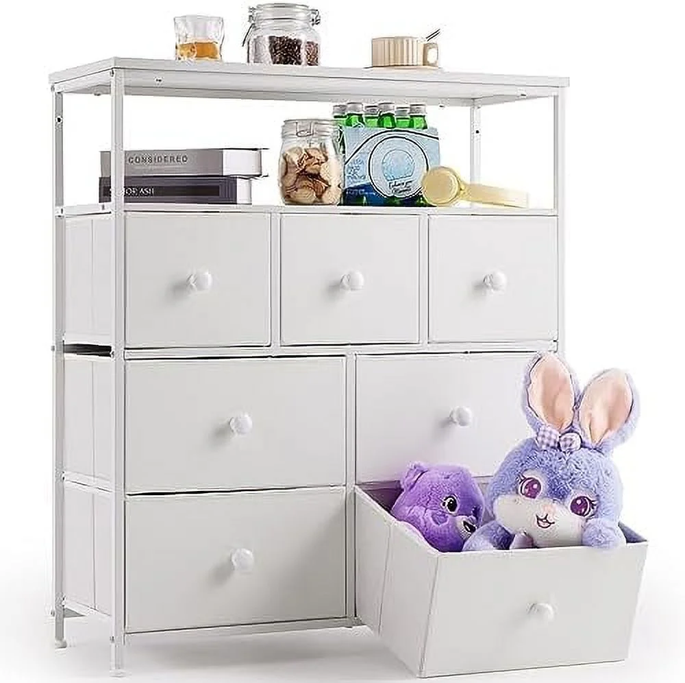 RUNFAYBIU Dresser TV Stand for Bedroom Dresser for Bedroom with 7 Fabric Drawers  TV Entertainment Center with   Grey Dressers for Bedroom with Open   Drawer Dresser for Closet