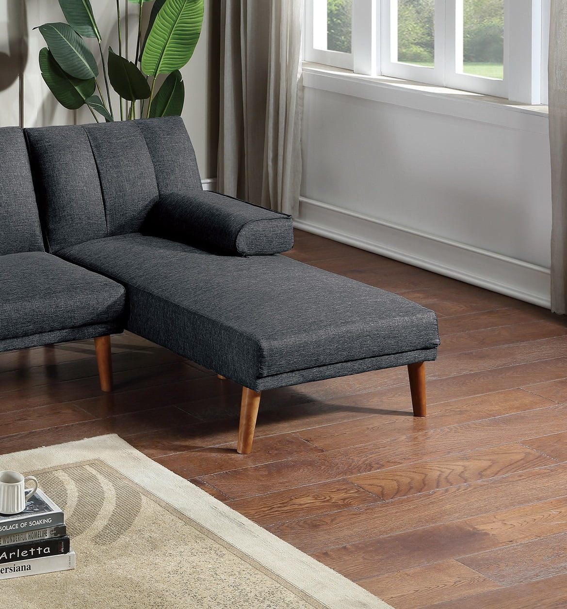 CoSoTower Black Polyfiber Adjustable Chaise Bed Living Room Solid Wood Legs Plush Couch