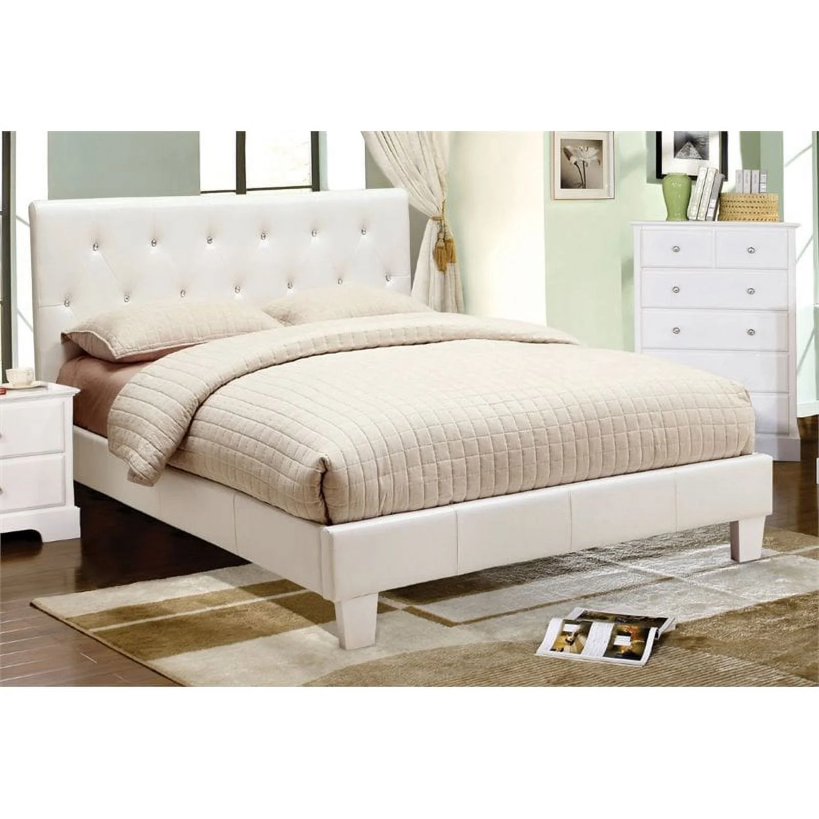 Furniture of America Kylen Faux Leather King Platform Bed in White