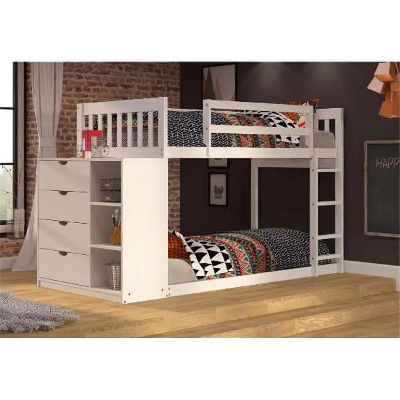 PD-1600-TTW Mission Twin over Twin Chest & Storage Bunk Bed, White