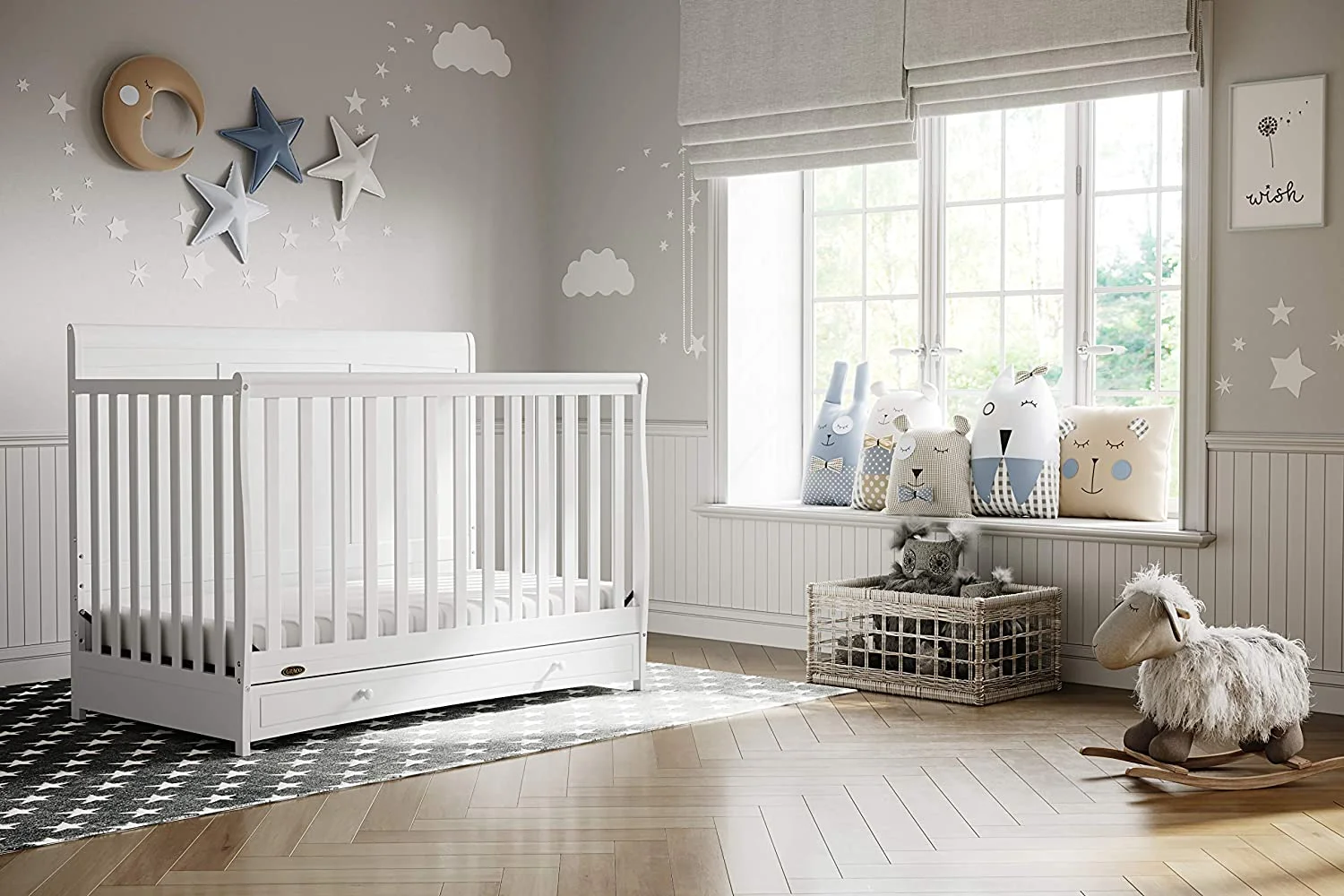 WAGEE Asheville 4-in-1 Convertible Crib with Drawer (White) – GREENGUARD Gold Certified, Crib with Drawer Combo, Full-Size Nursery Storage Drawer, Converts to Toddler Bed, Daybed and Full-Size Bed