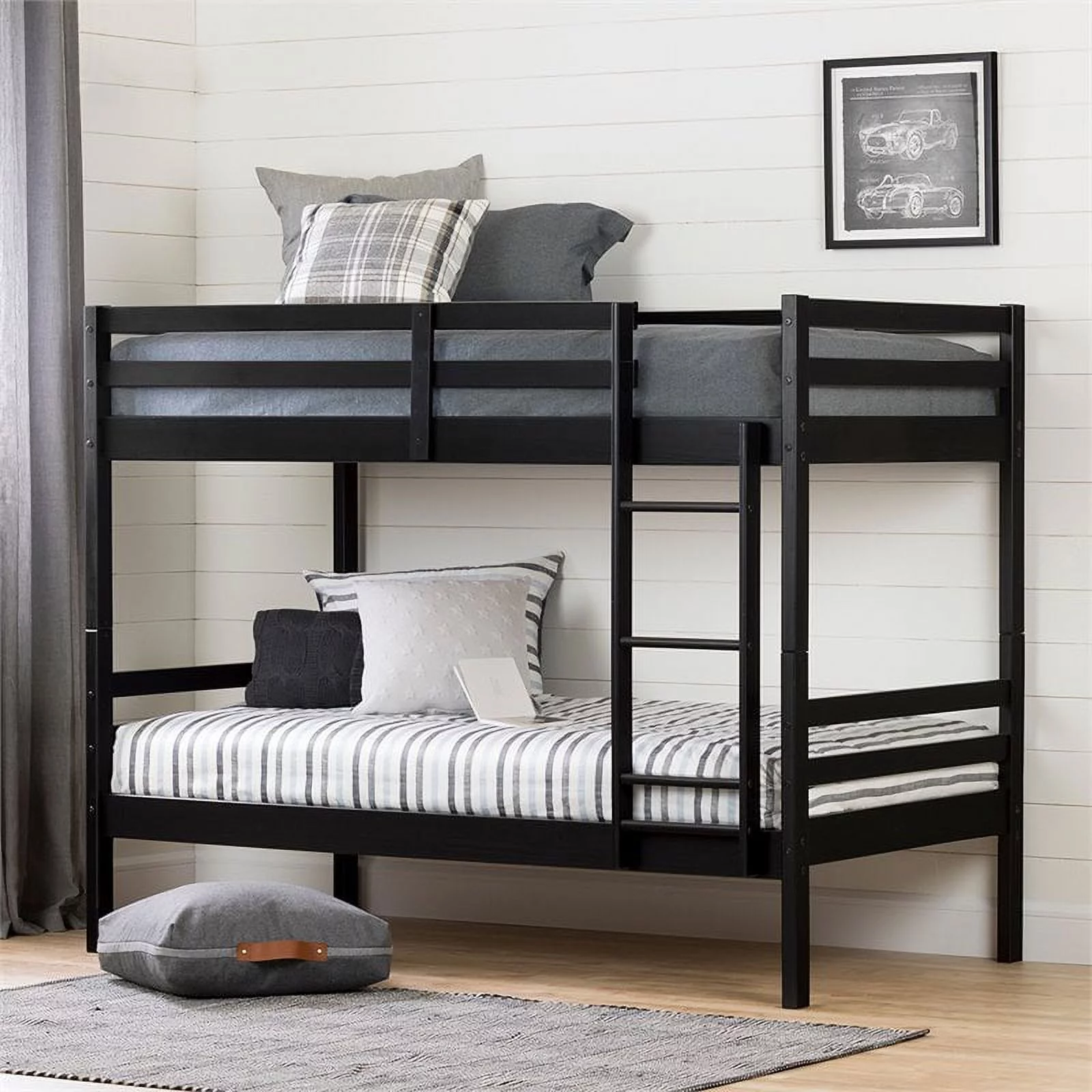 Pemberly Row Industrial Twin Over Twin Bunk Bed in Matte Black