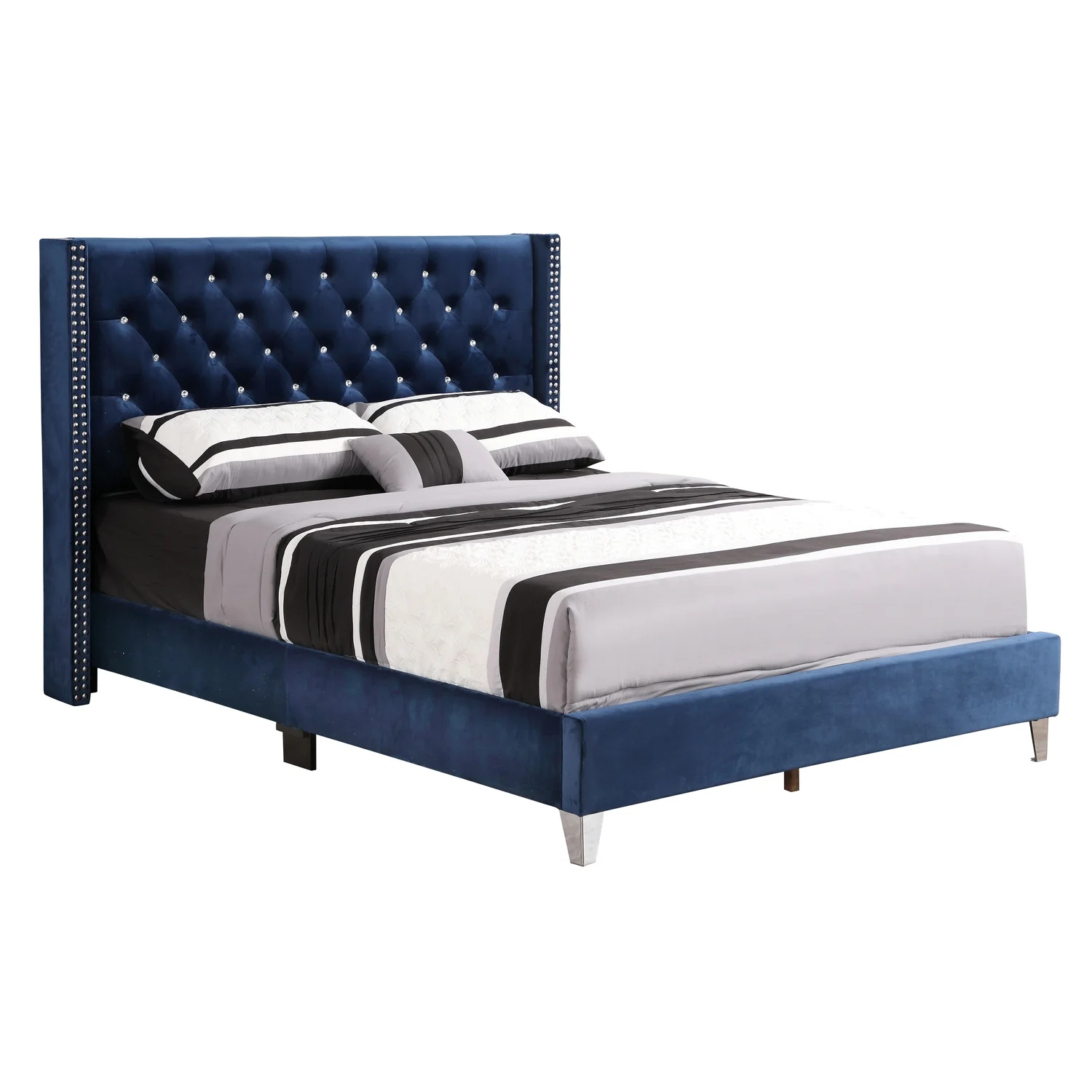LYKE Home Queen Upholstered Bed , Navy Blue
